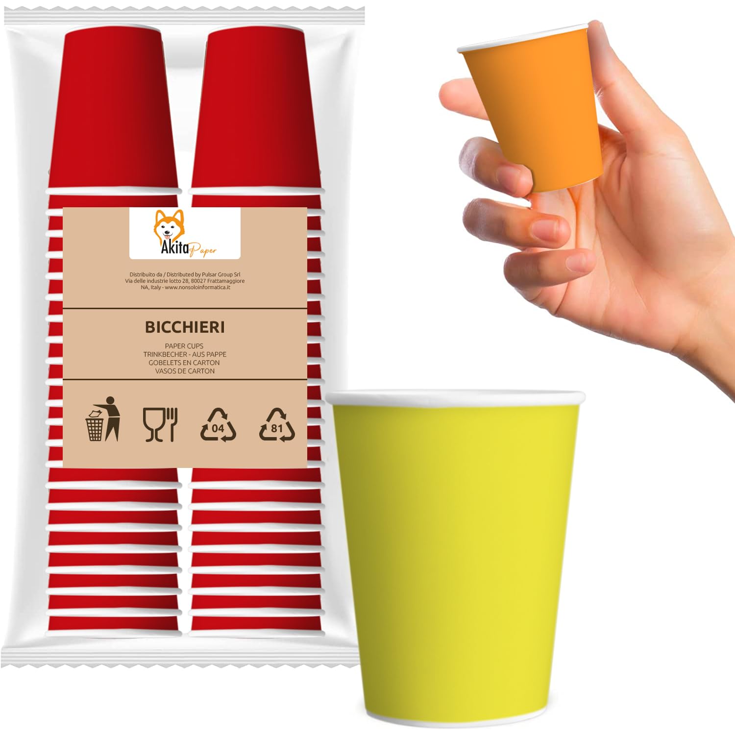 Akitaink bicchieri carta 200ml bianchi 1000 pezzi compostabili