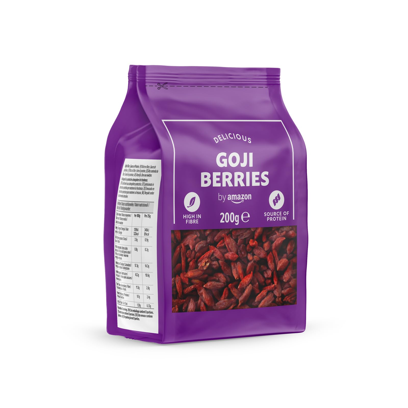 by Amazon Bacche di Goji Essiccate 6 x 200 g ricche di fibre
