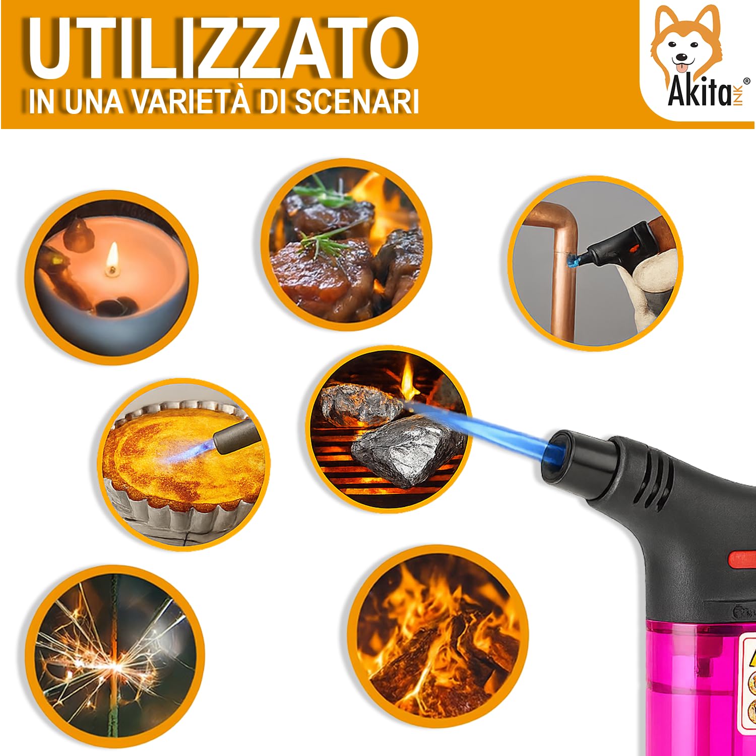 Akitaink Accendigas Antivento Ricaricabili Set 5 Pz