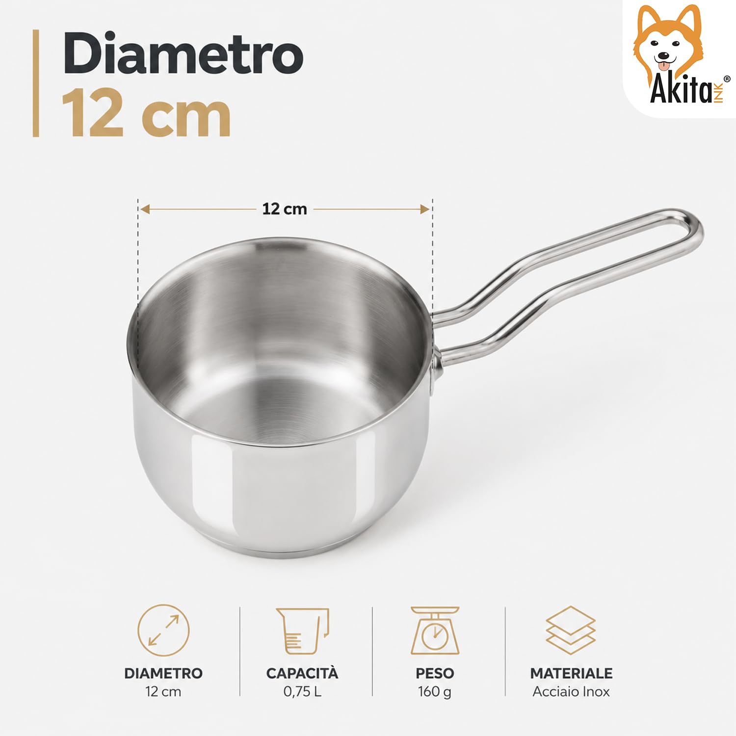 Akitaink Casseruola Conica 12 cm Bollilatte Acciaio Inox
