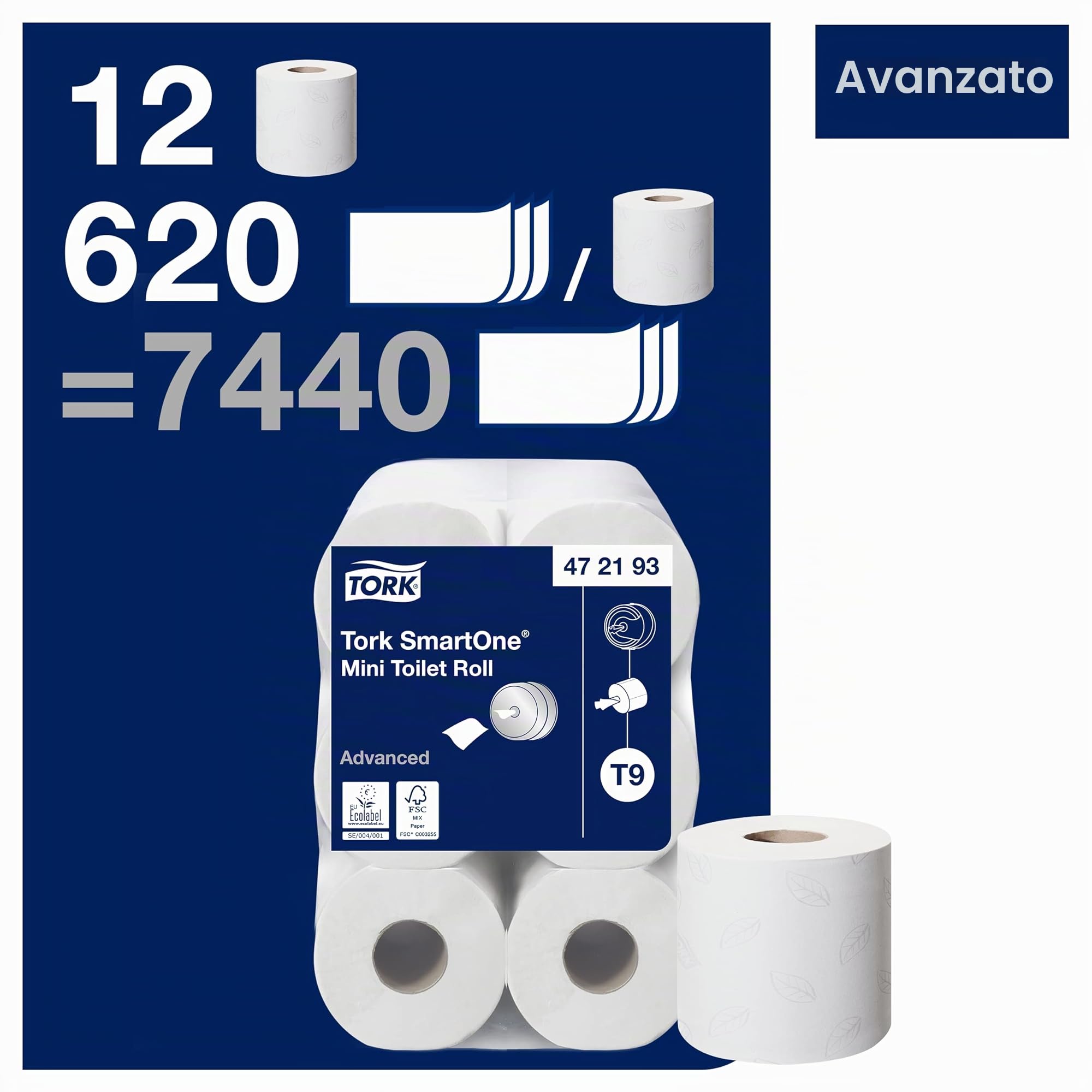 Tork SmartOne Mini 472193 T9 carta igienica 12 rotoli 2 veli