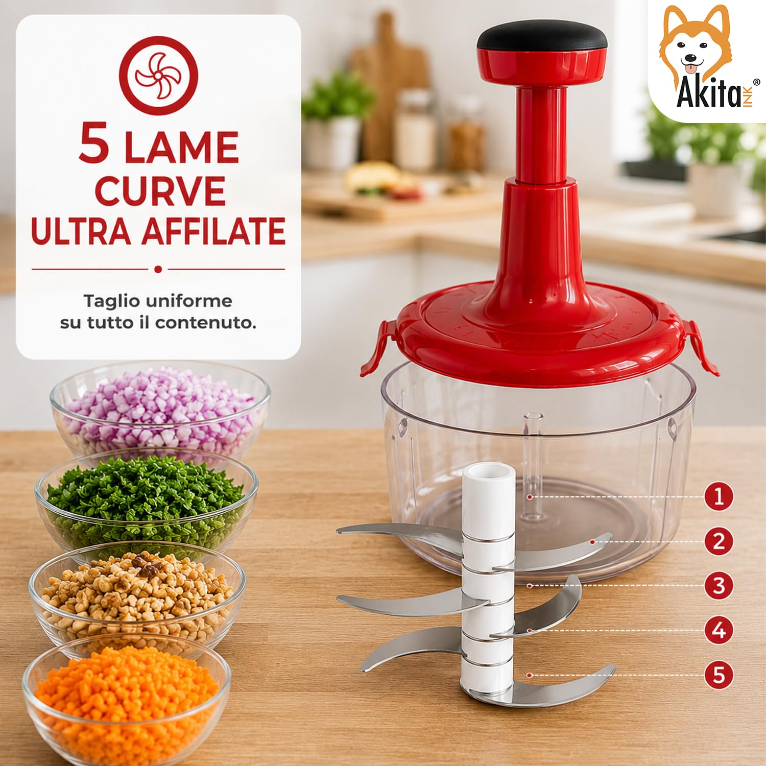 Akitaink Samurai Tritì Plus Tritatutto Manuale 5 Lame 3 Contenitori