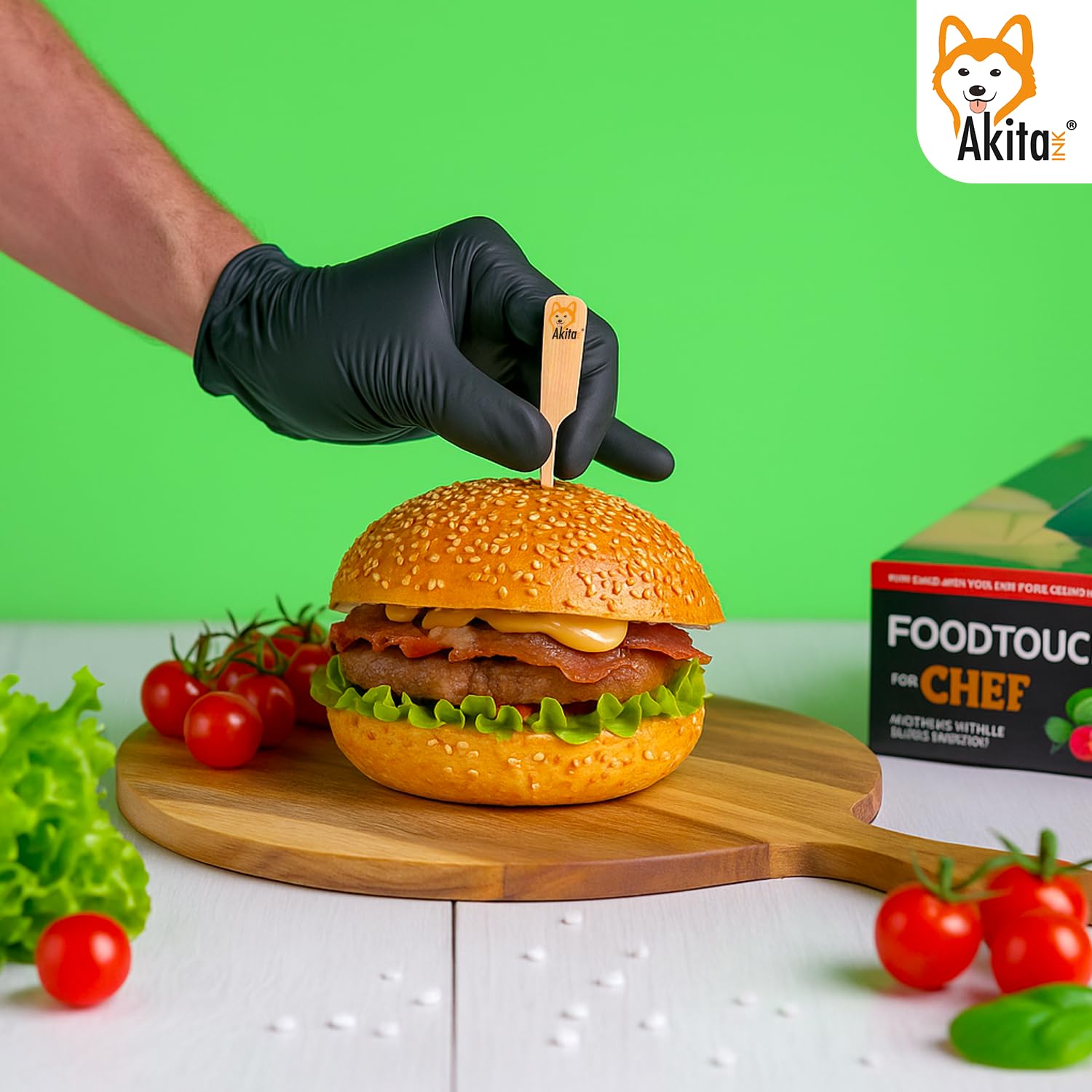 Akitaink Chef guanti nitrile neri food M 100 pezzi 4 g