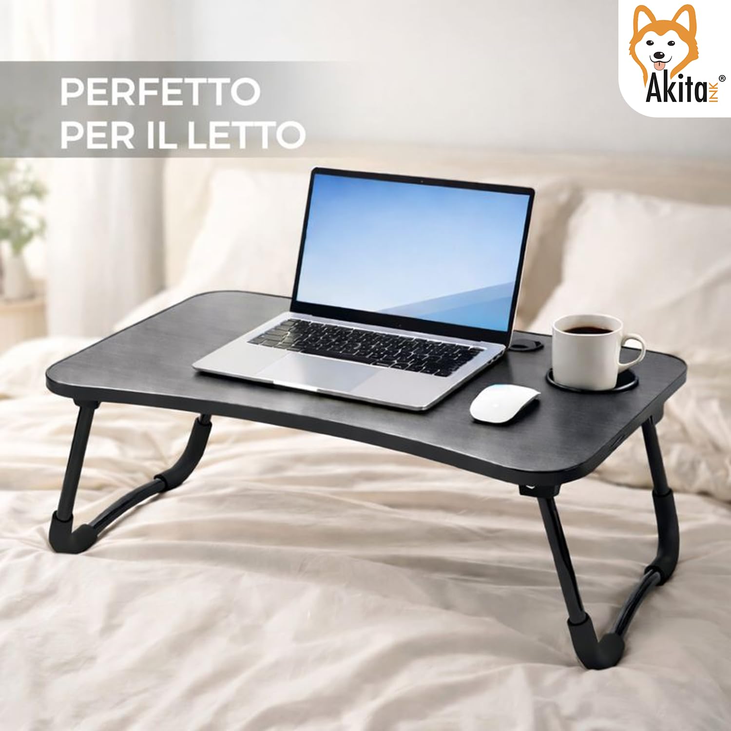 Akitaink tavolino pieghevole laptop nero 60x40x26 cm
