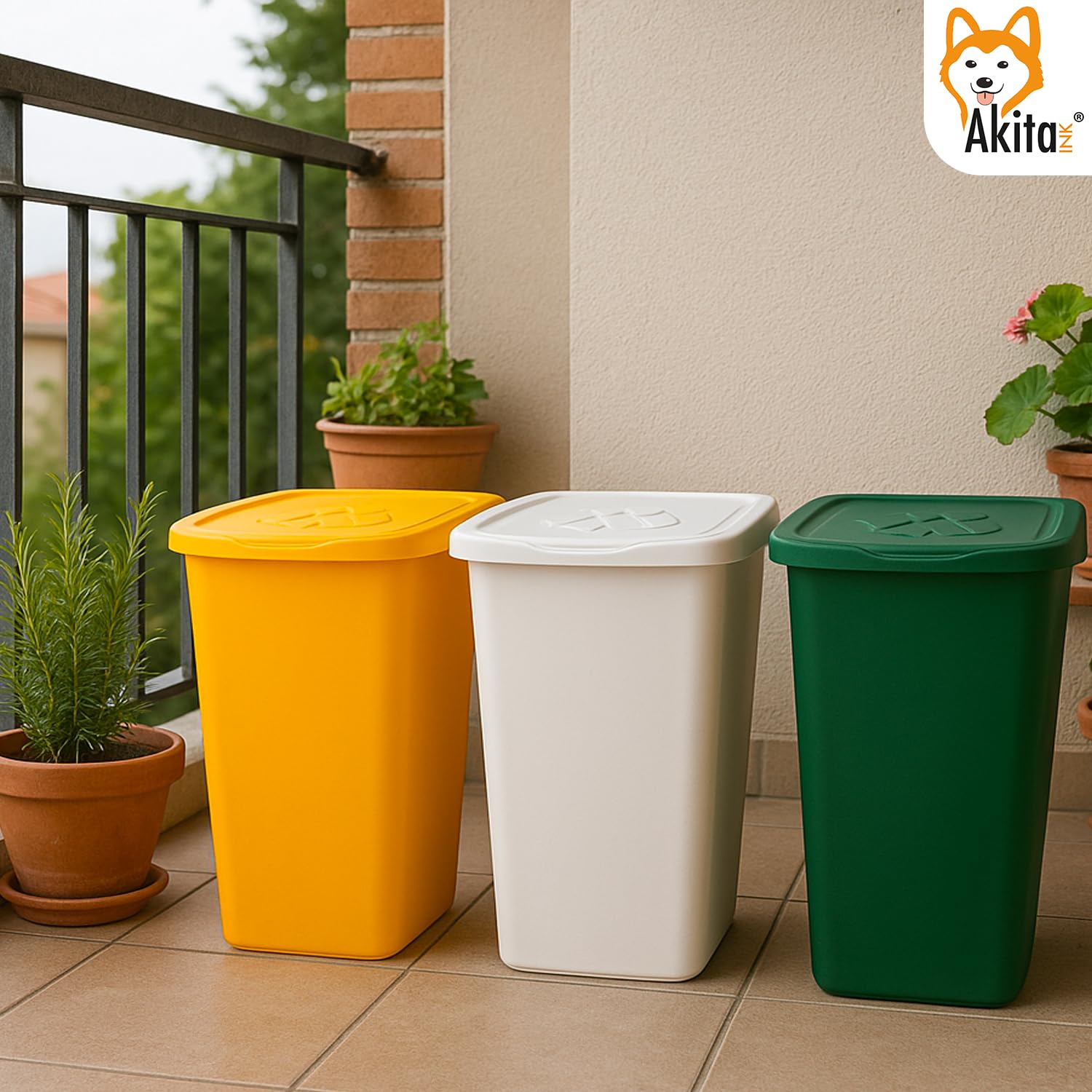 Akitaink Akipatu2 set 3 pattumiere 50L differenziata