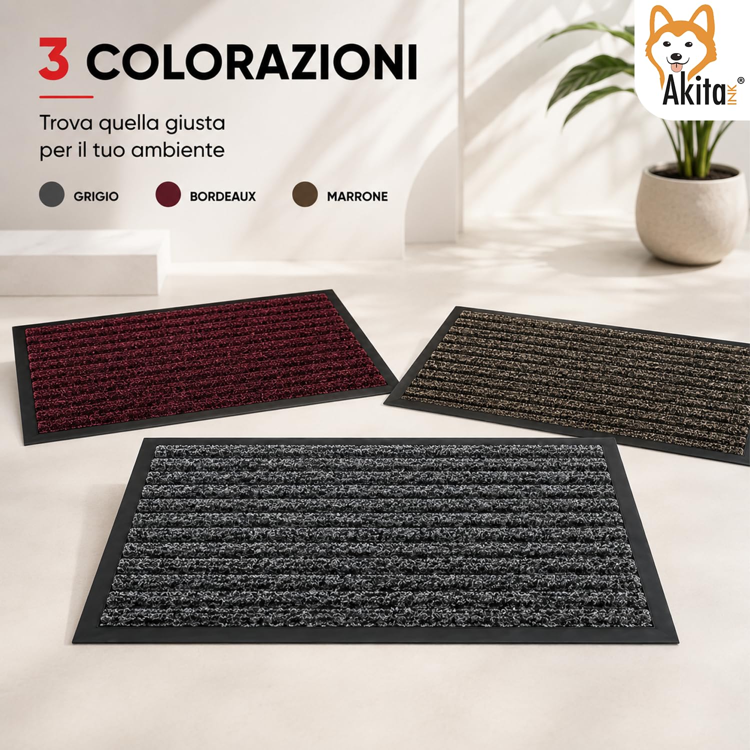 Akitaink Drive Zerbino 40x60 cm Grigio 5 mm Ingresso