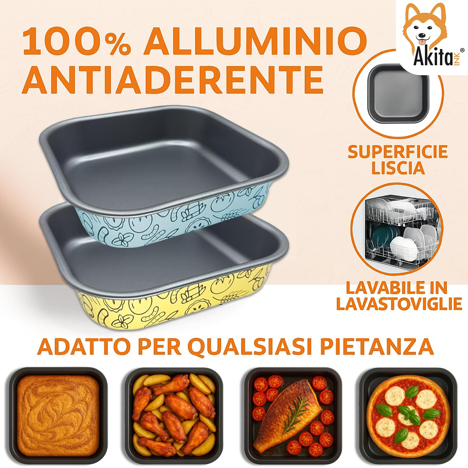 Akitaink teglia antiaderente friggitrice ad aria quadrata 20,7 cm