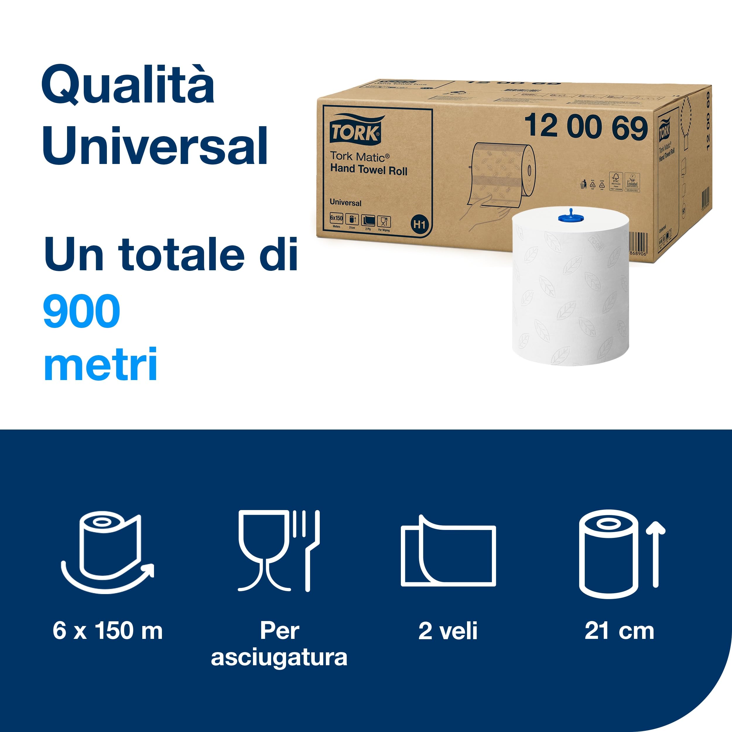 Tork Matic 120069 asciugamani in rotolo 6x150m 2 veli