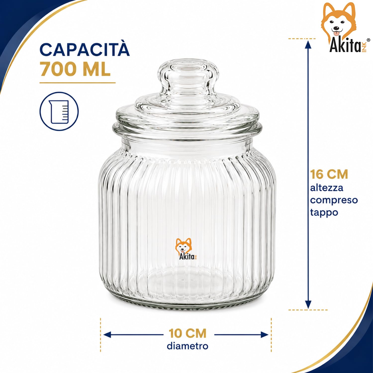 Akitaink barattoli vetro 700ml 3pz con tappo vetro