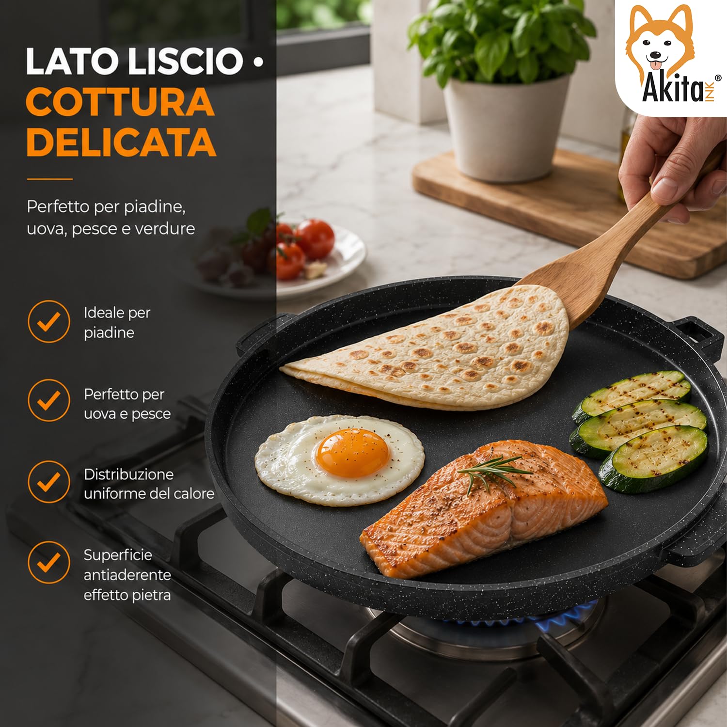 Akitaink Piastra Grill Double Tonda antiaderente 28 cm bifacciale