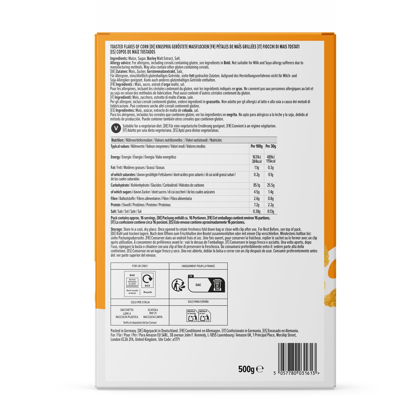 by Amazon Fiocchi di Mais 500g Tostati Croccanti