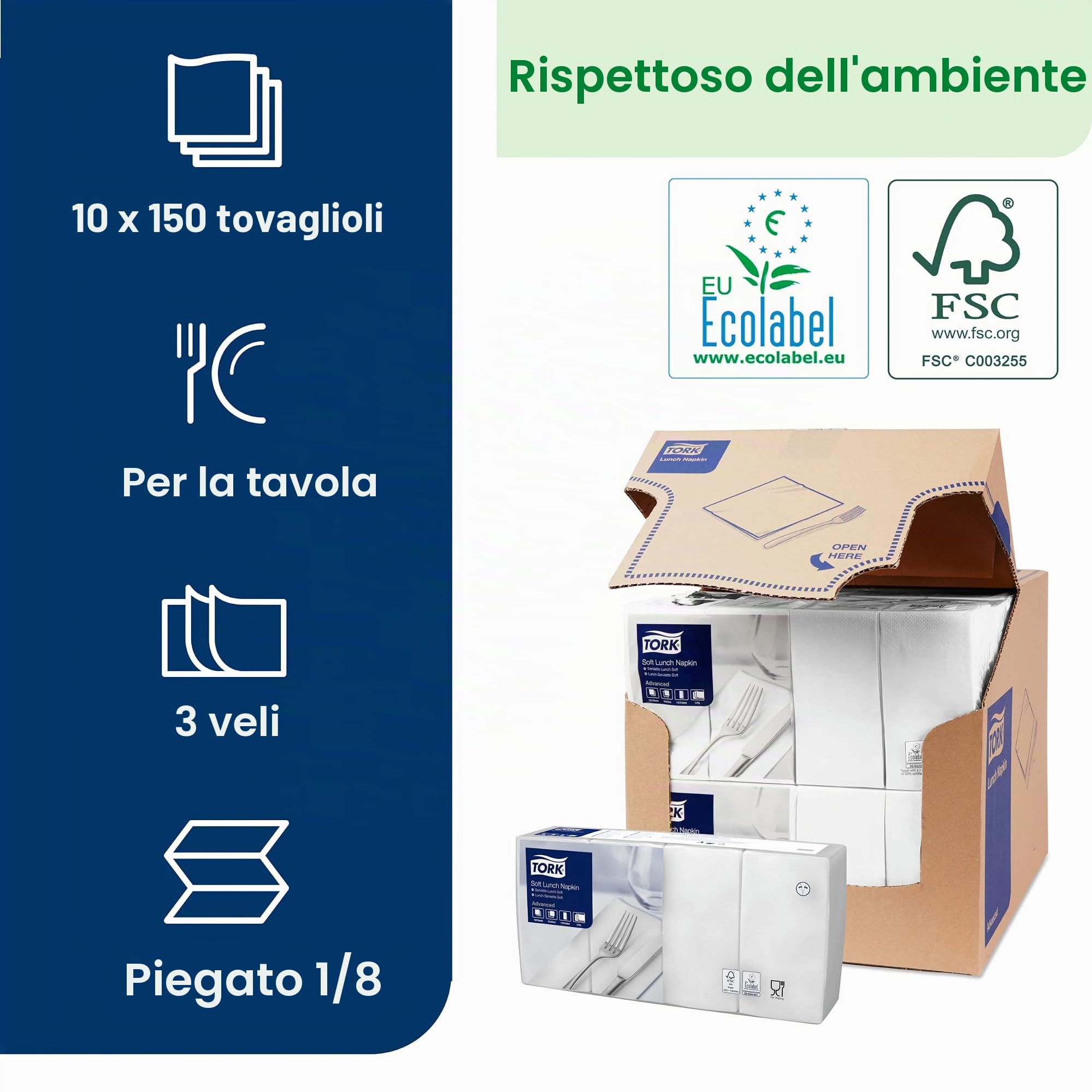 Tork 477416 Lunch Soft tovaglioli bianchi 1500 pezzi 3 veli