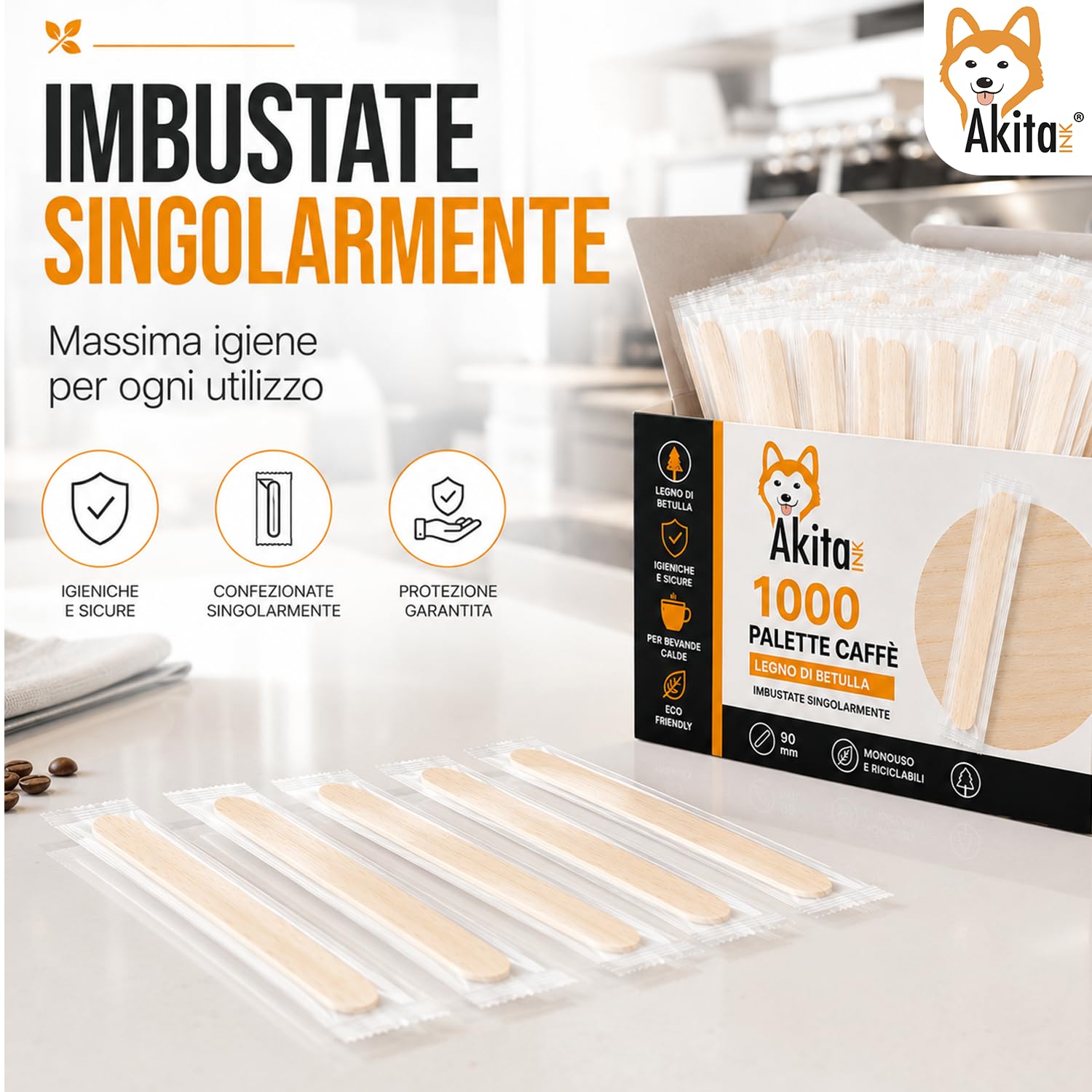 Akitaink palette caffè in legno 1000 imbustate biodegradabili