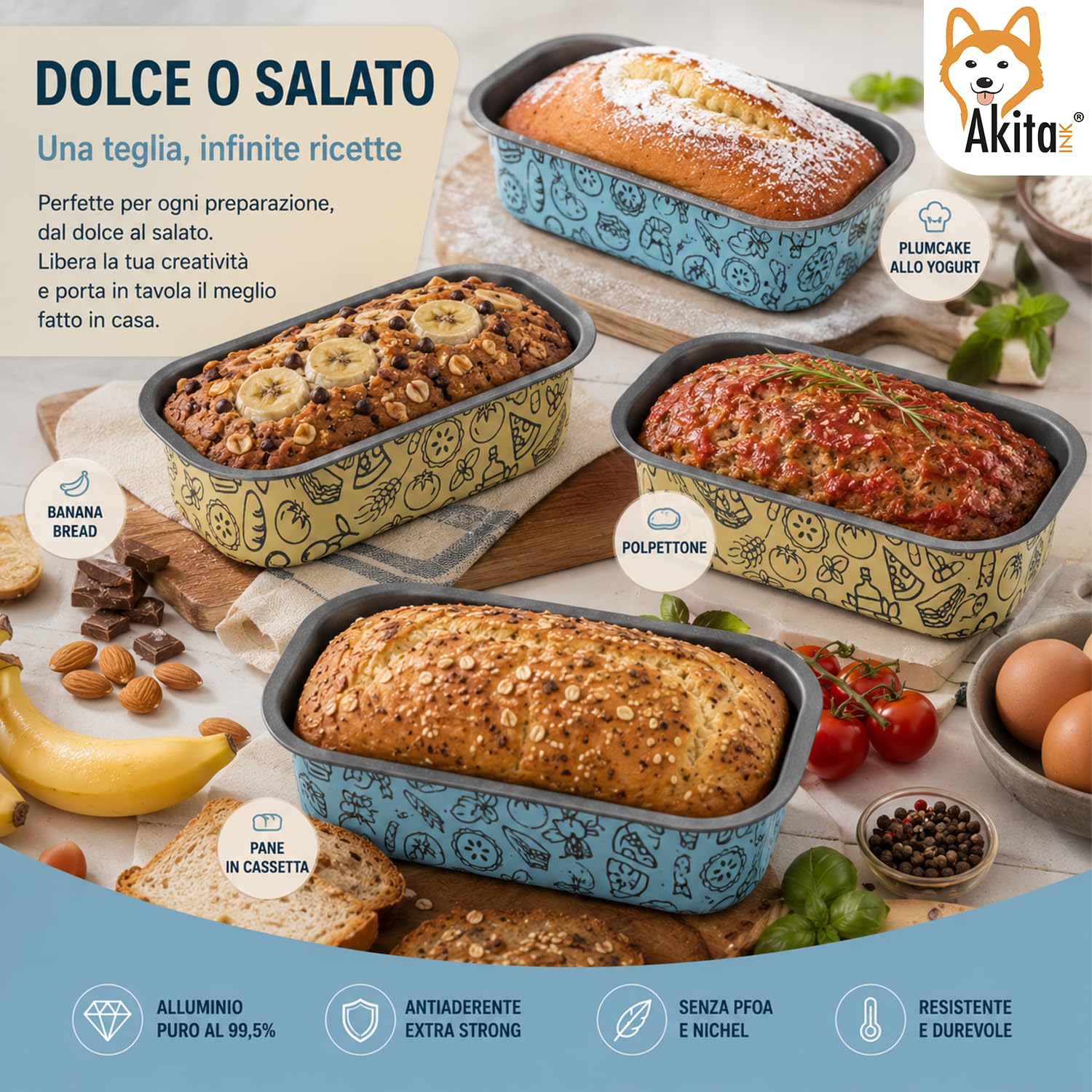 Akitaink Teglia Plumcake 18 cm stampo antiaderente forno