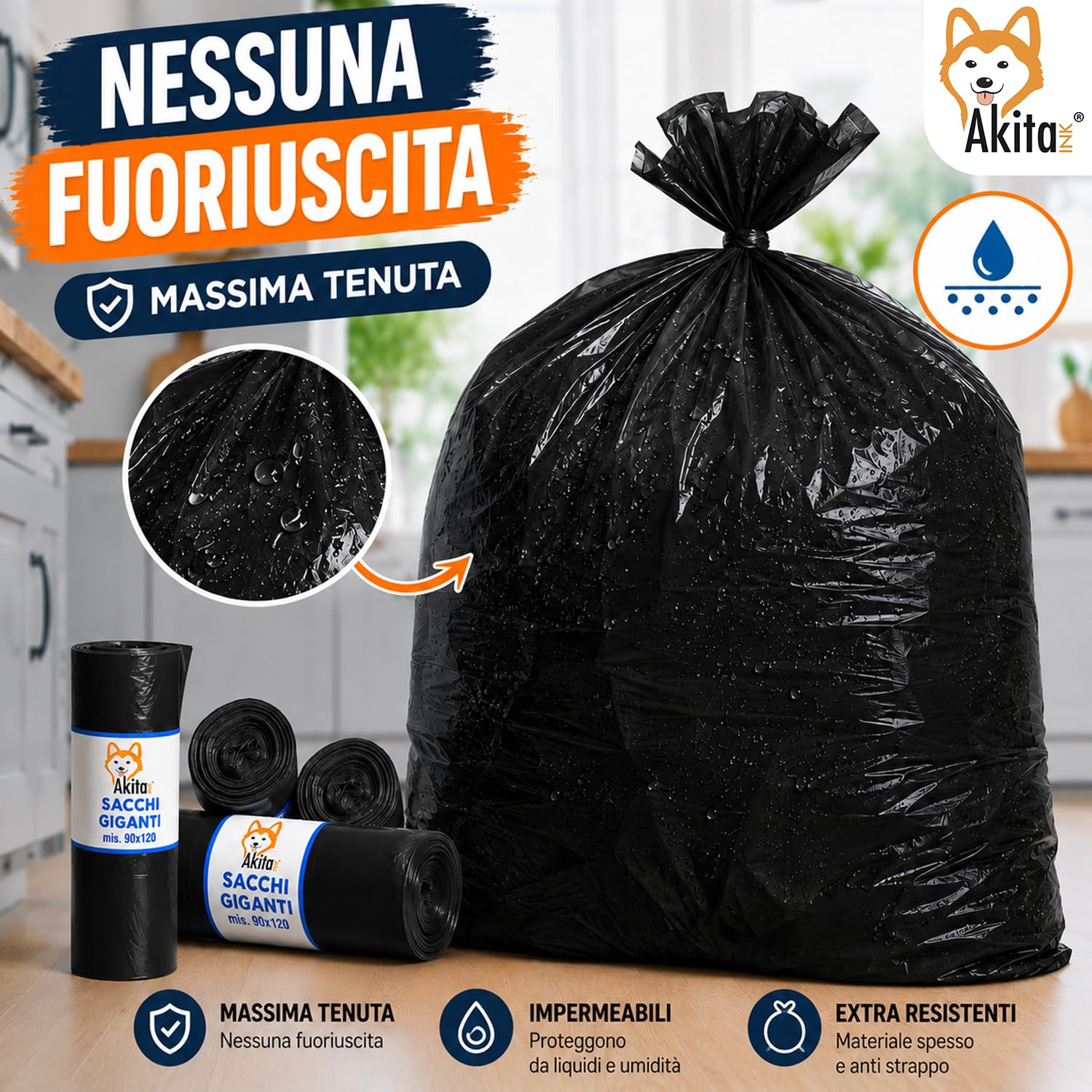 Akitaink Sacchi Neri 90x120 150 Litri 40 Pz Resistenti