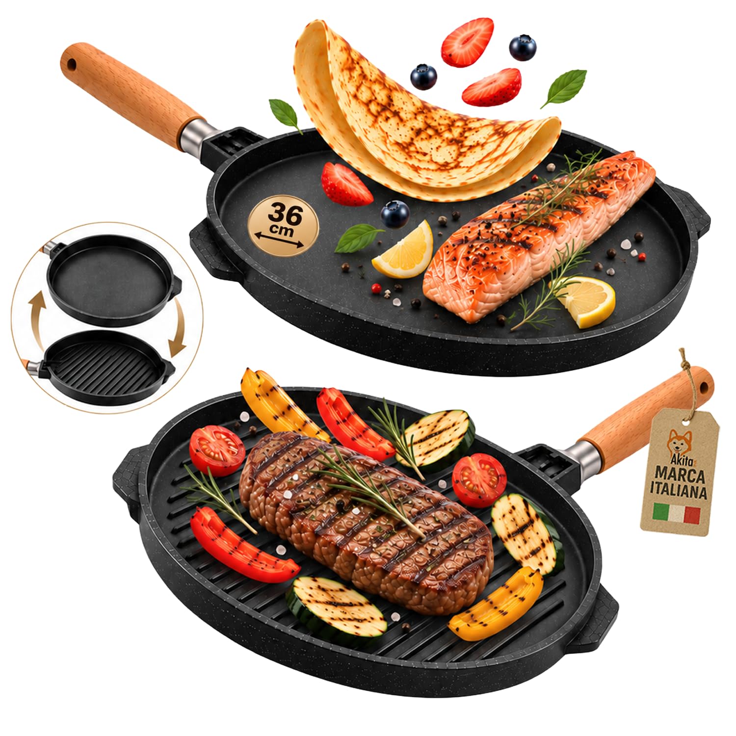 Akitaink Piastra Grill Double Tonda antiaderente 28 cm bifacciale