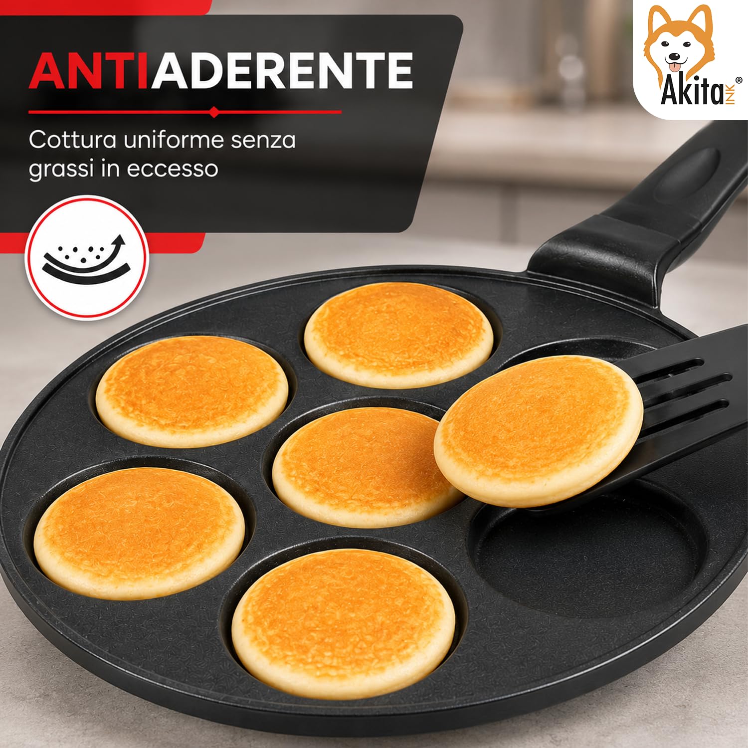Akitaink Padella Mini Pancake 26 cm 7 Stampi Liscia