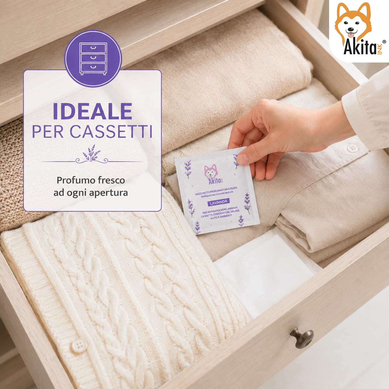 Akitaink Sacchetti Profumati Lavanda 6 Pezzi per Armadi