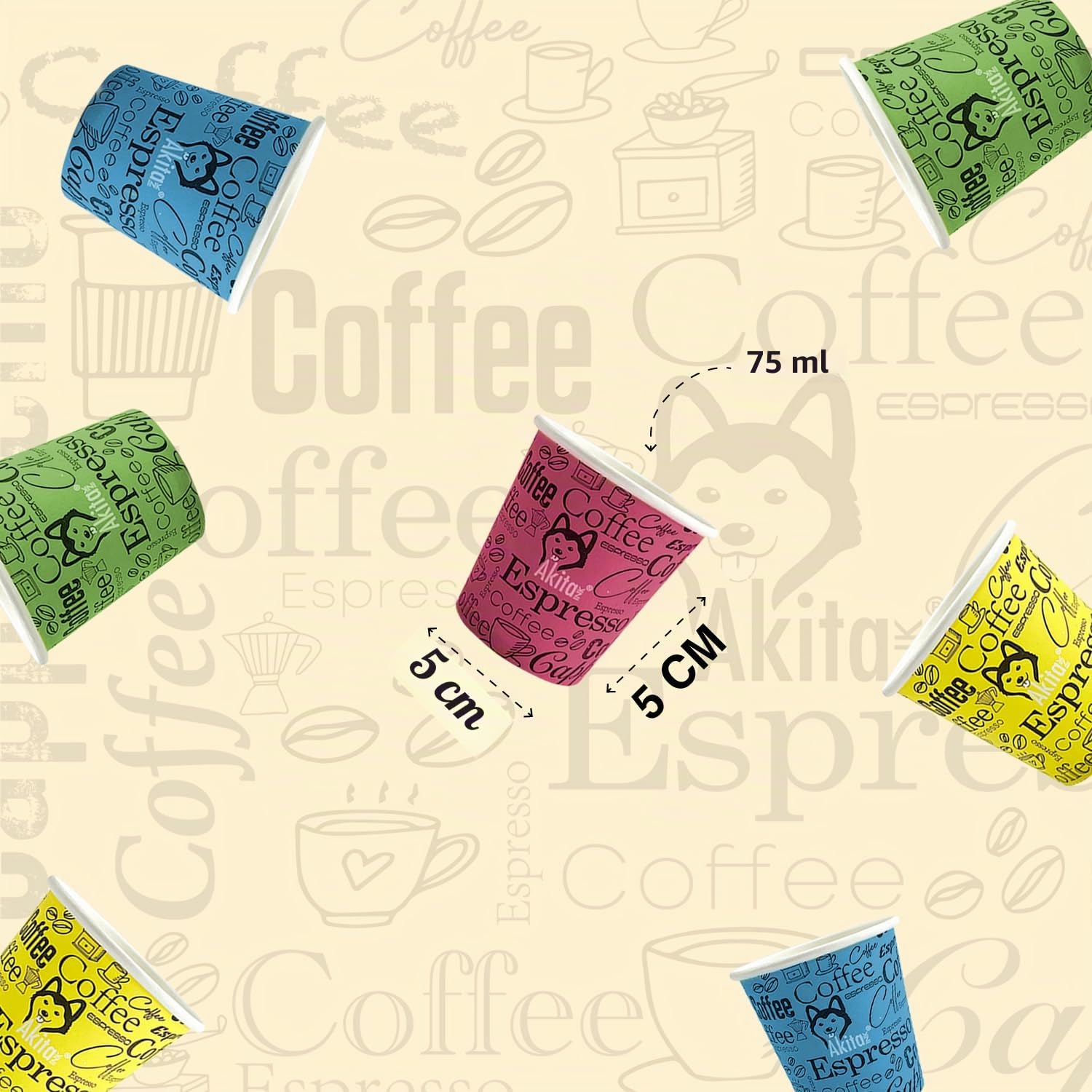 Akitaink kit 200 bicchierini caffè 75ml + 200 palette