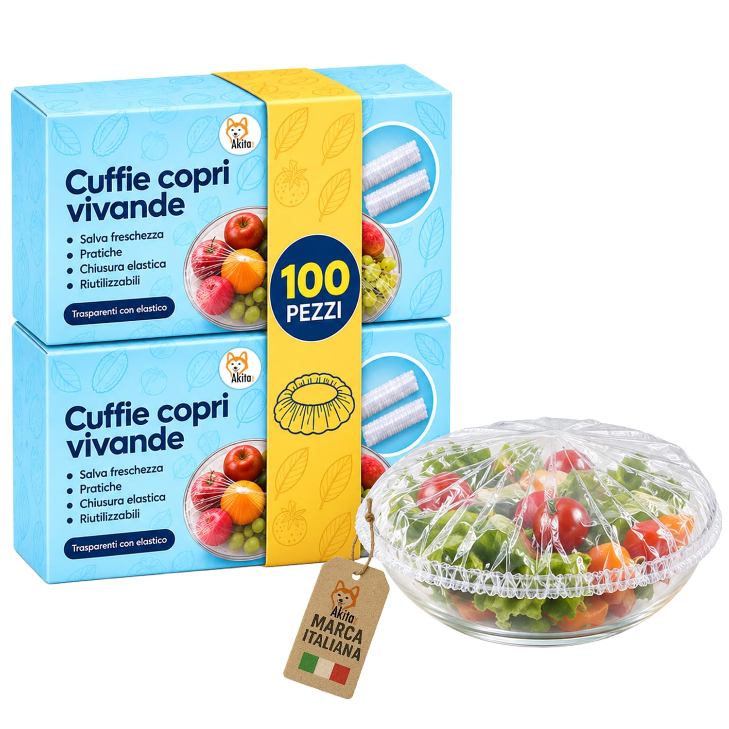 Akitaink Cuffie Copri Alimenti Trasparenti 100 Pezzi Elastici