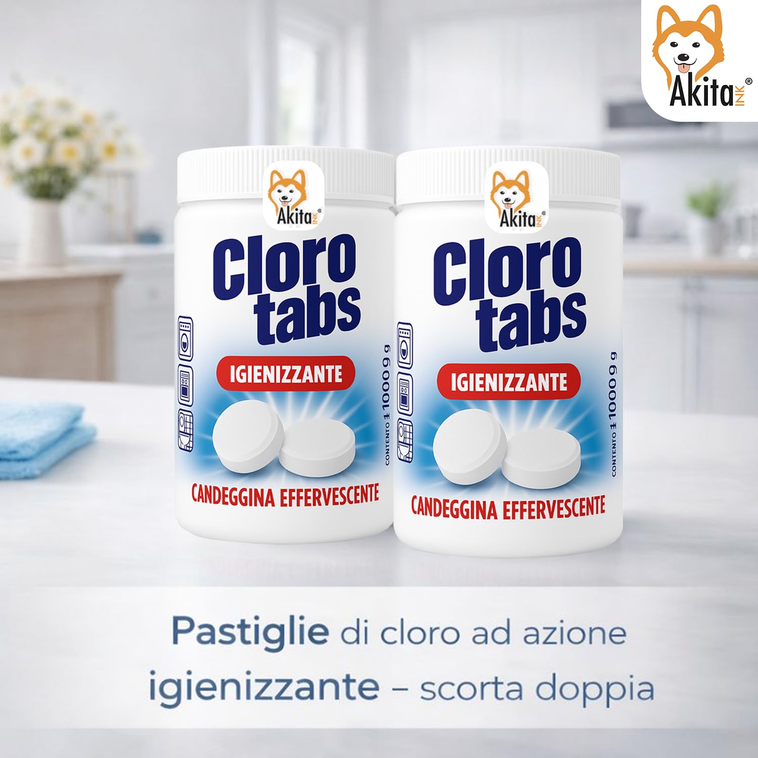AkitaInk Cloro Tabs pastiglie candeggina 2 kg igienizzanti