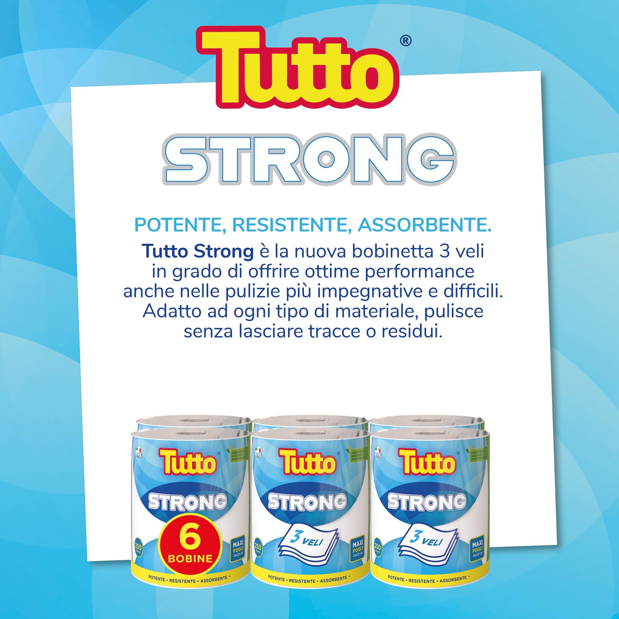 Tutto Strong Carta Multiuso 6 Rotoli 250 Strappi 3 Veli