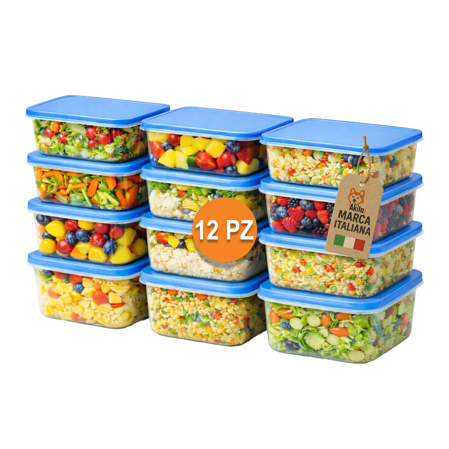 Akitaink contenitori alimenti tondi 500 ml set 12 pezzi ermetici