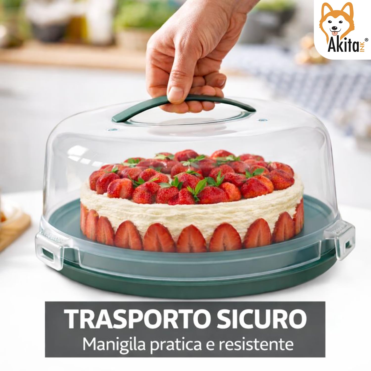 Akitaink porta torta con coperchio verde 28 cm
