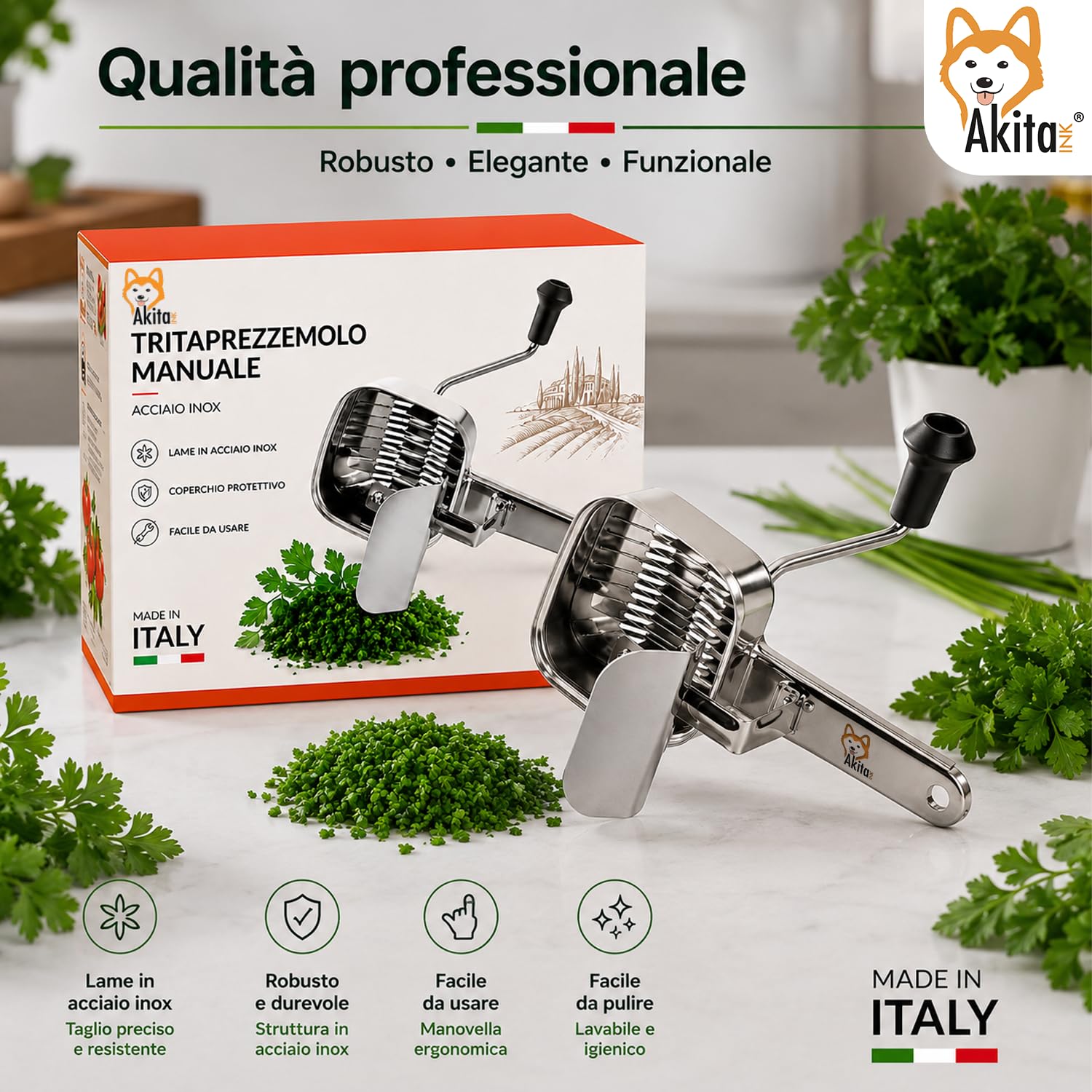 Akitaink Tritaprezzemolo manuale in acciaio con manovella