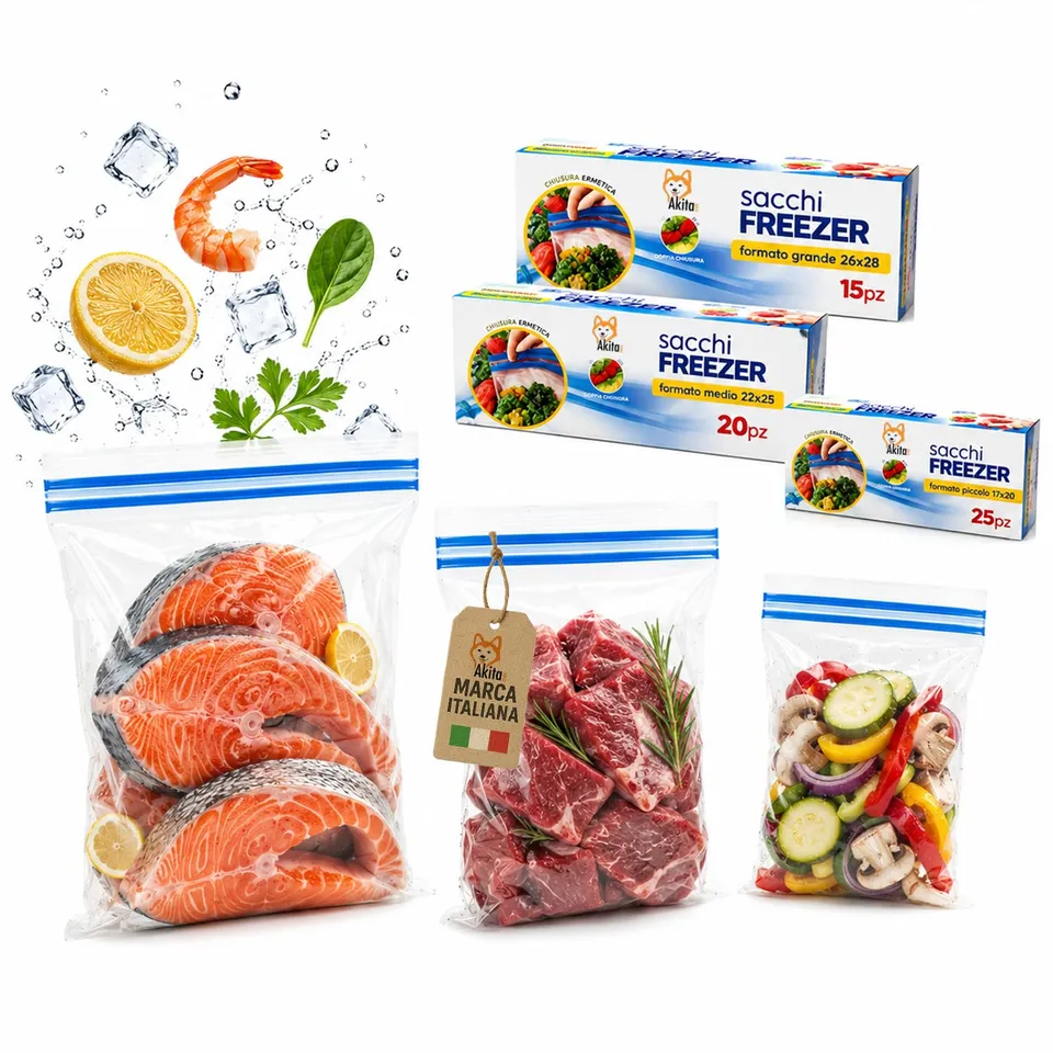 Akitaink sacchetti freezer zip 60 pezzi 3 misure