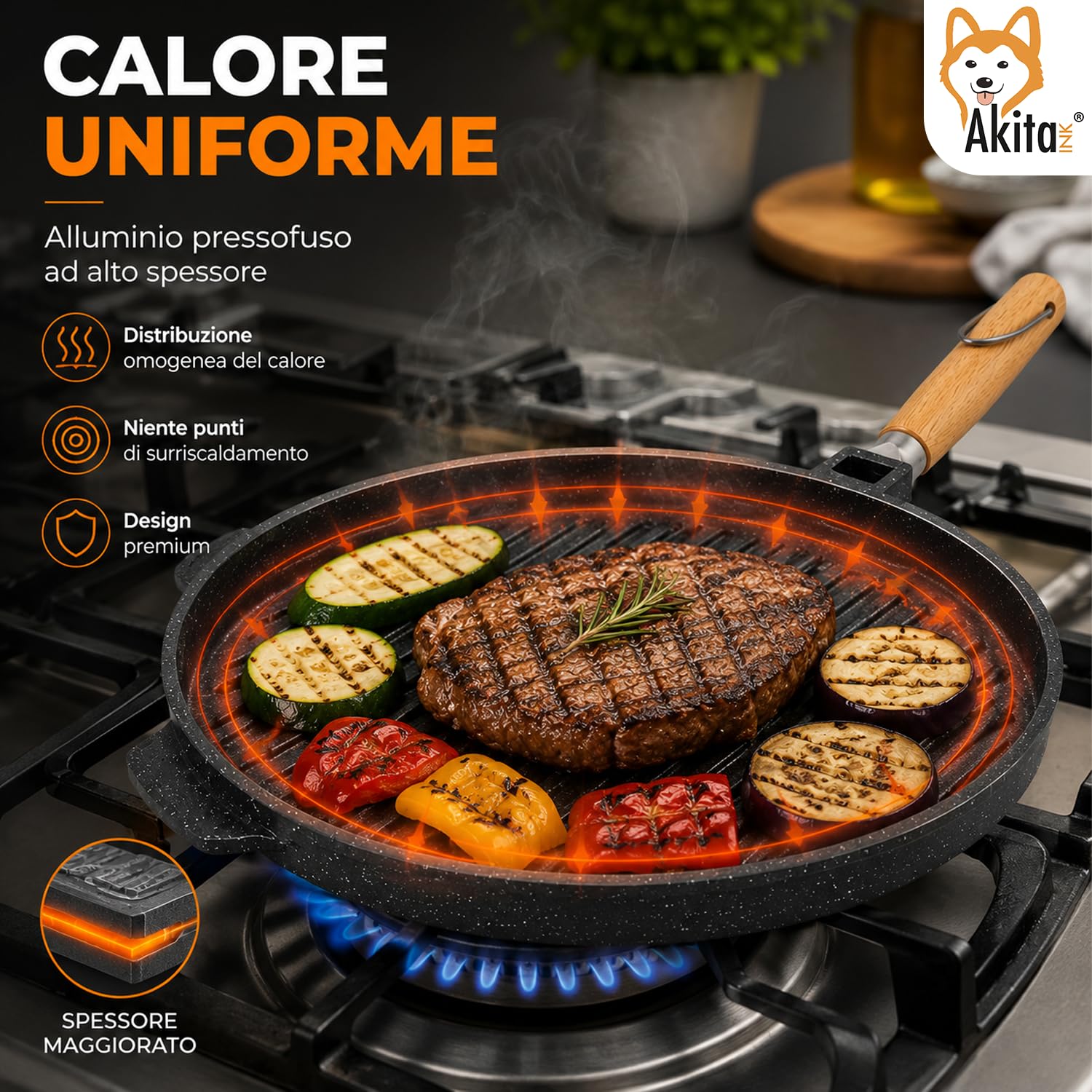 Akitaink Piastra Grill Double Tonda antiaderente 28 cm bifacciale