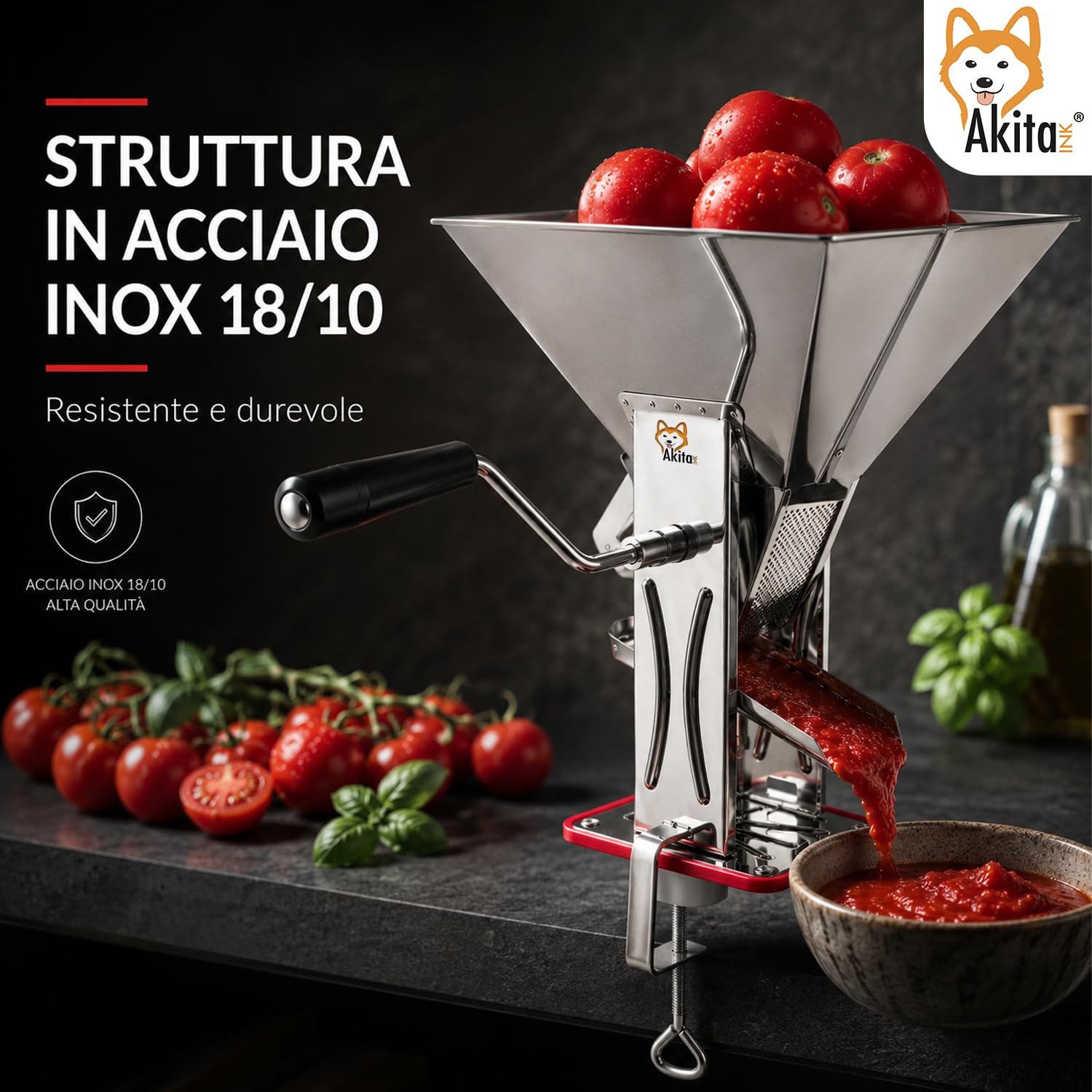 Akitaink Spremipomodoro Manuale Inox con Morsetto