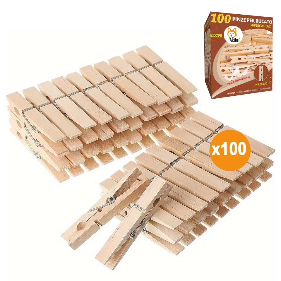 Akitaink mollette bucato legno 10 cm 100 pezzi antiruggine
