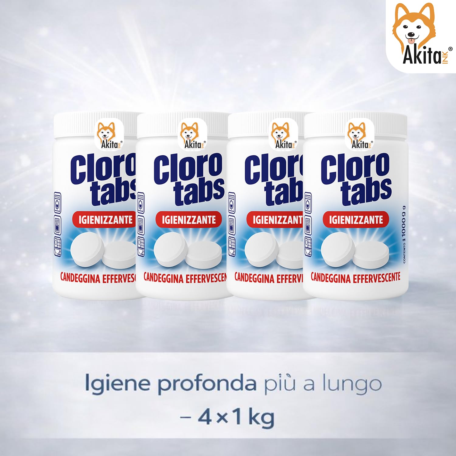 Akitaink Cloro Tabs pastiglie candeggina 4 kg cloro attivo