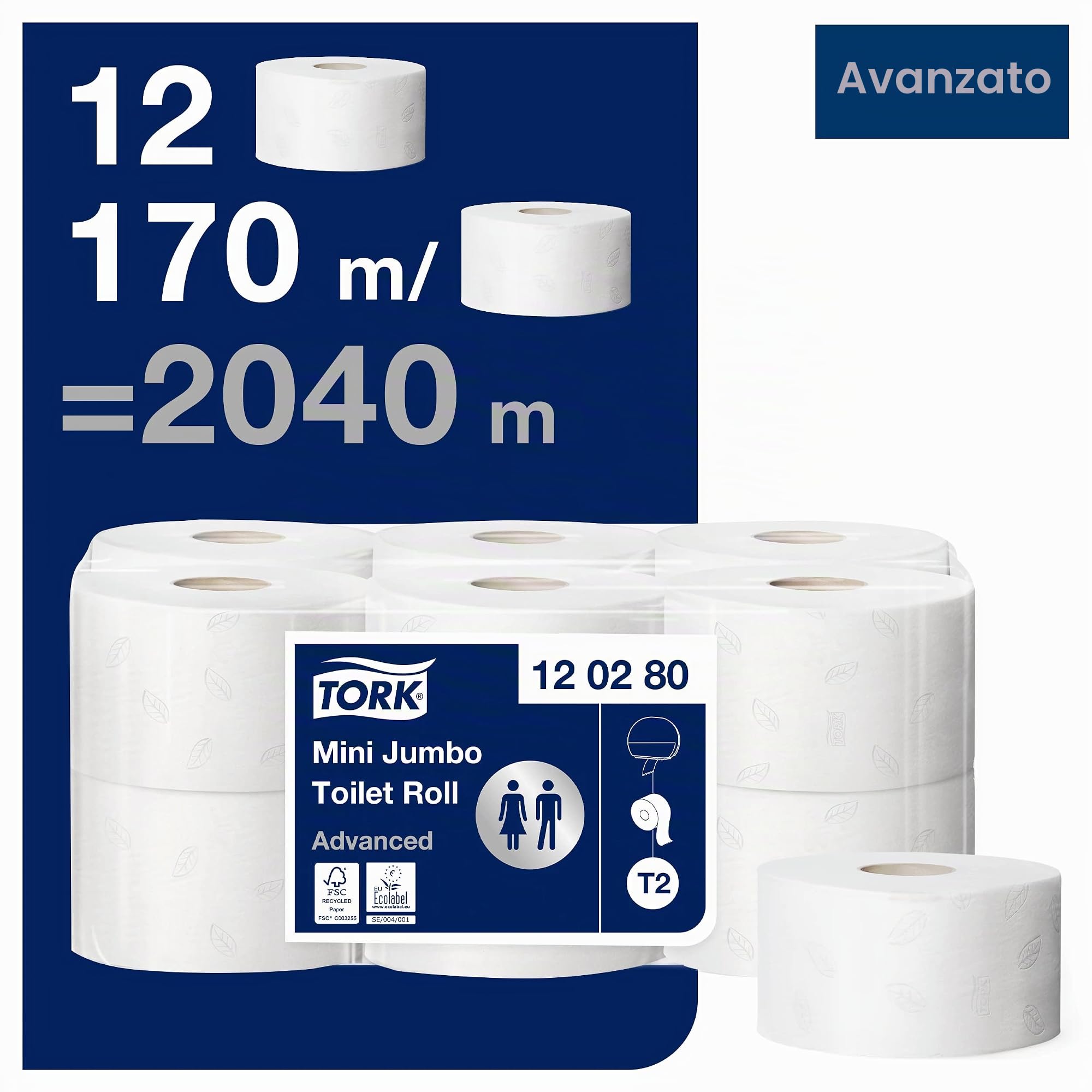 Tork Mini Jumbo Advanced T2 carta igienica 12 rotoli 2 veli