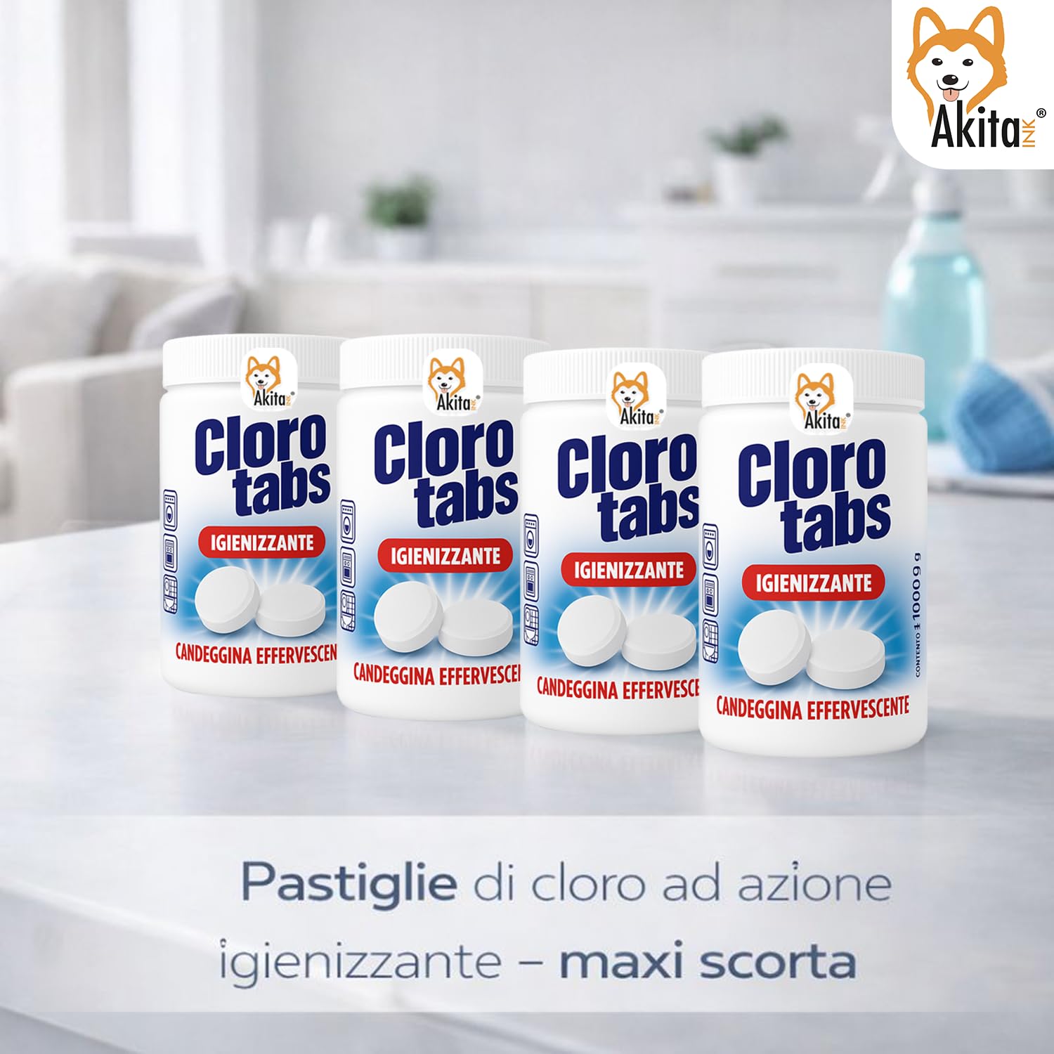 Akitaink Cloro Tabs pastiglie candeggina 4 kg cloro attivo