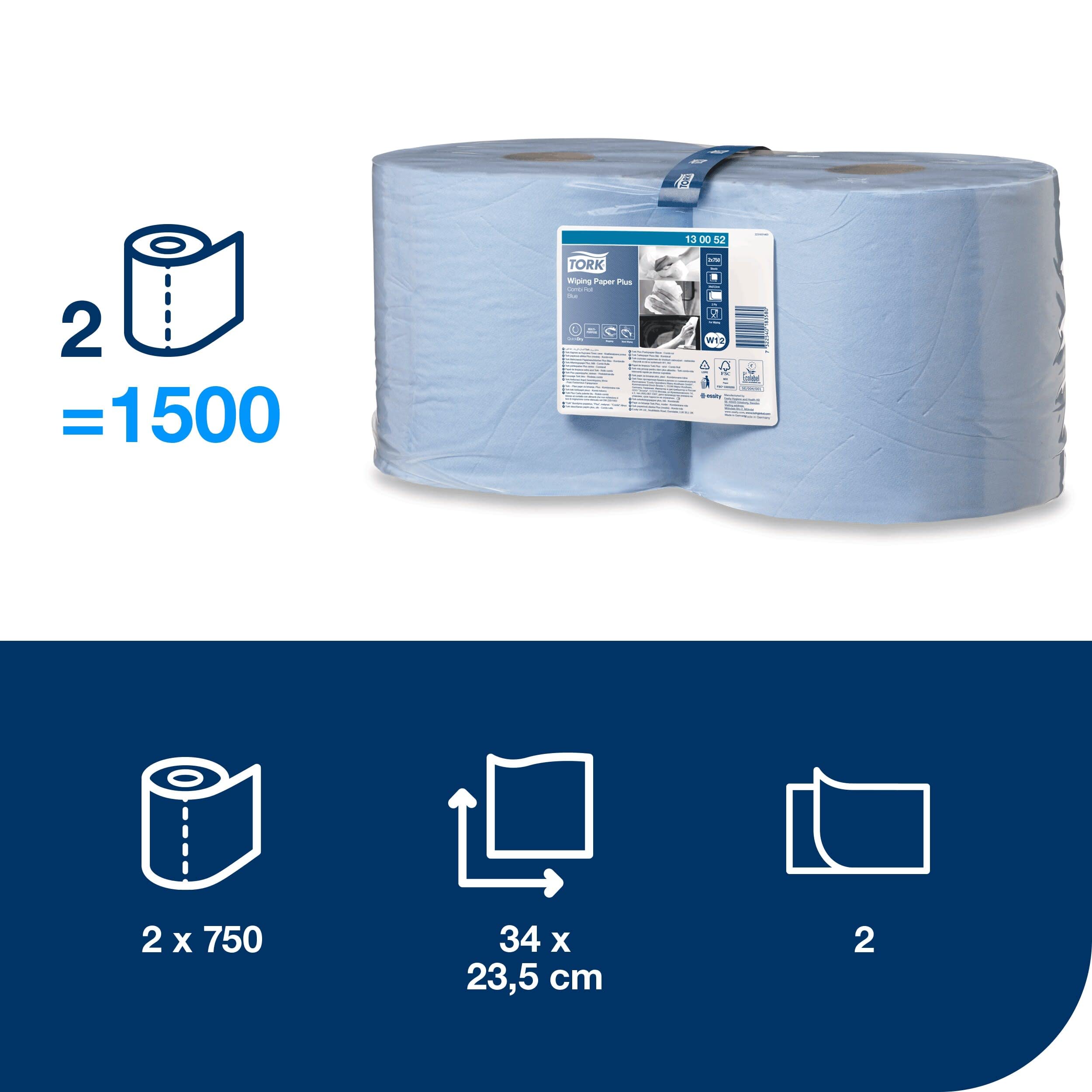 Tork 130052 carta asciugatura QuickDry blu 2 rotoli 2 veli