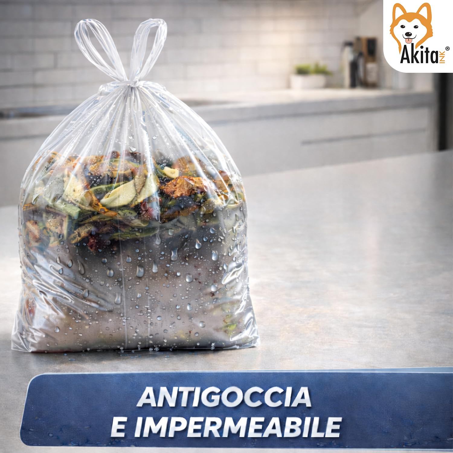 Akitaink 40x55 sacchetti spazzatura con manici 180 pz trasparenti