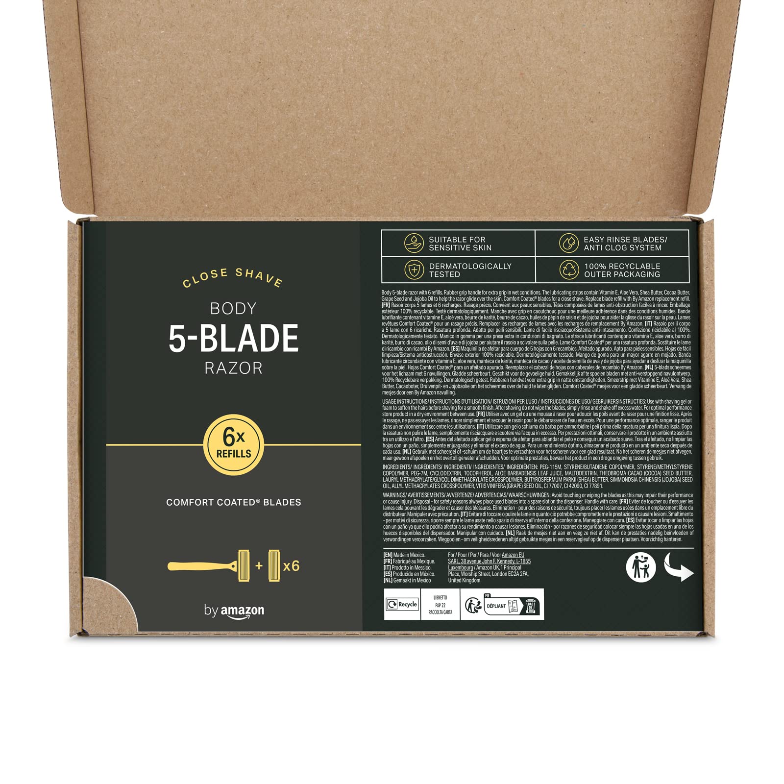 by Amazon rasoio corpo uomo 7 ricariche pelle sensibile