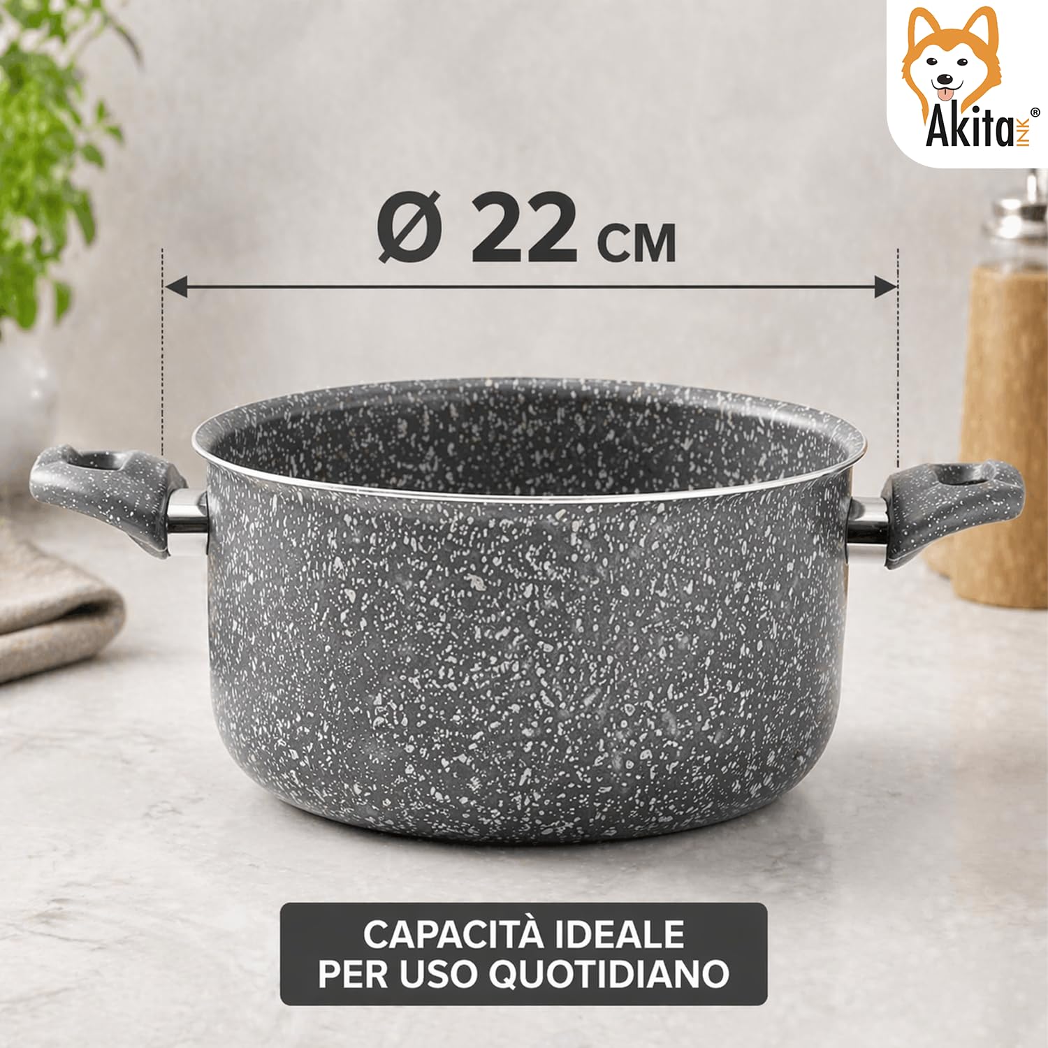 Akitaink Effetto Pietra 22 cm pentola antiaderente Made in Italy