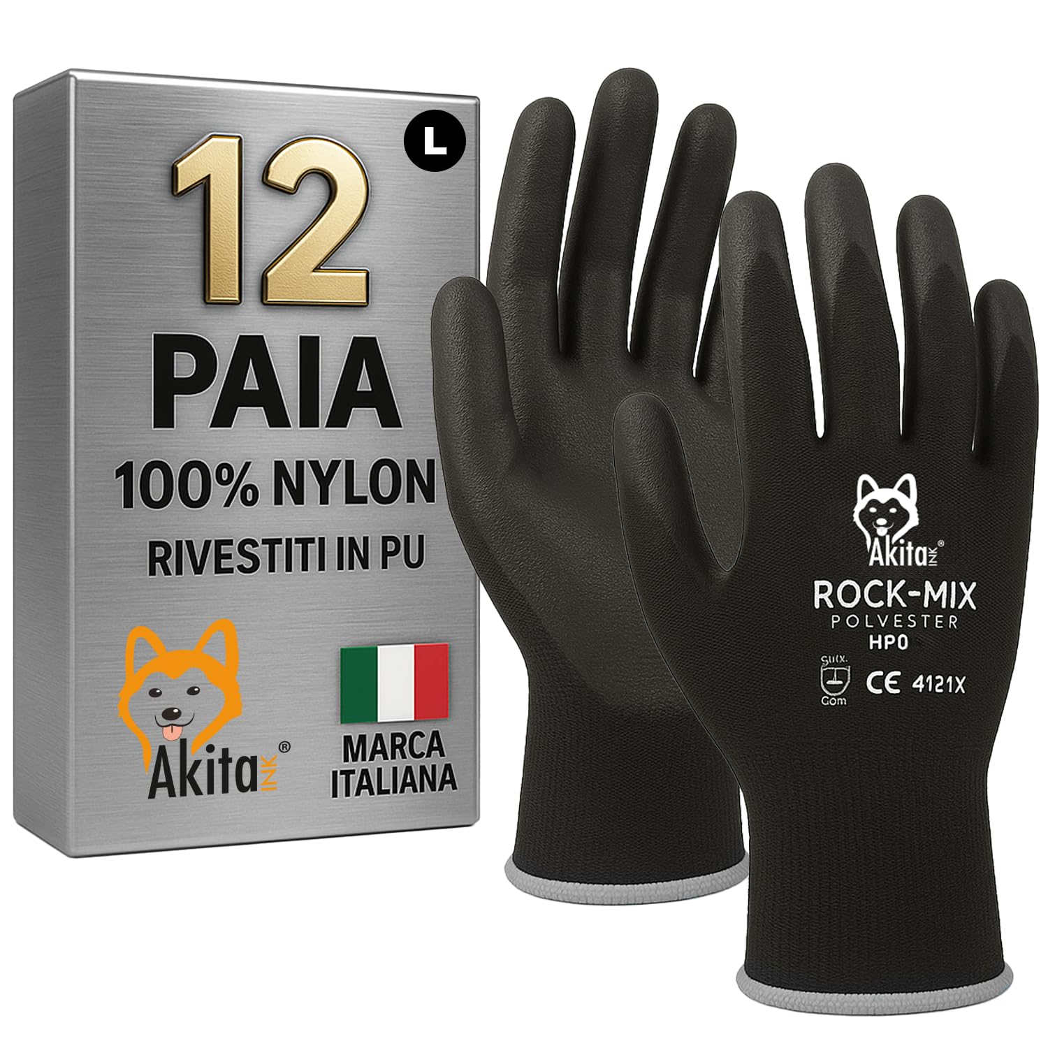 Akitaink Guanti da Lavoro Nylon PU Ant abrasione 12 Paia L