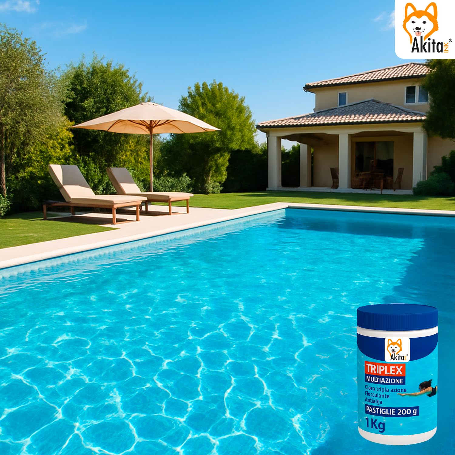 Akitaink Triplex pastiglie cloro 3 in 1 piscina 1 kg 200 g