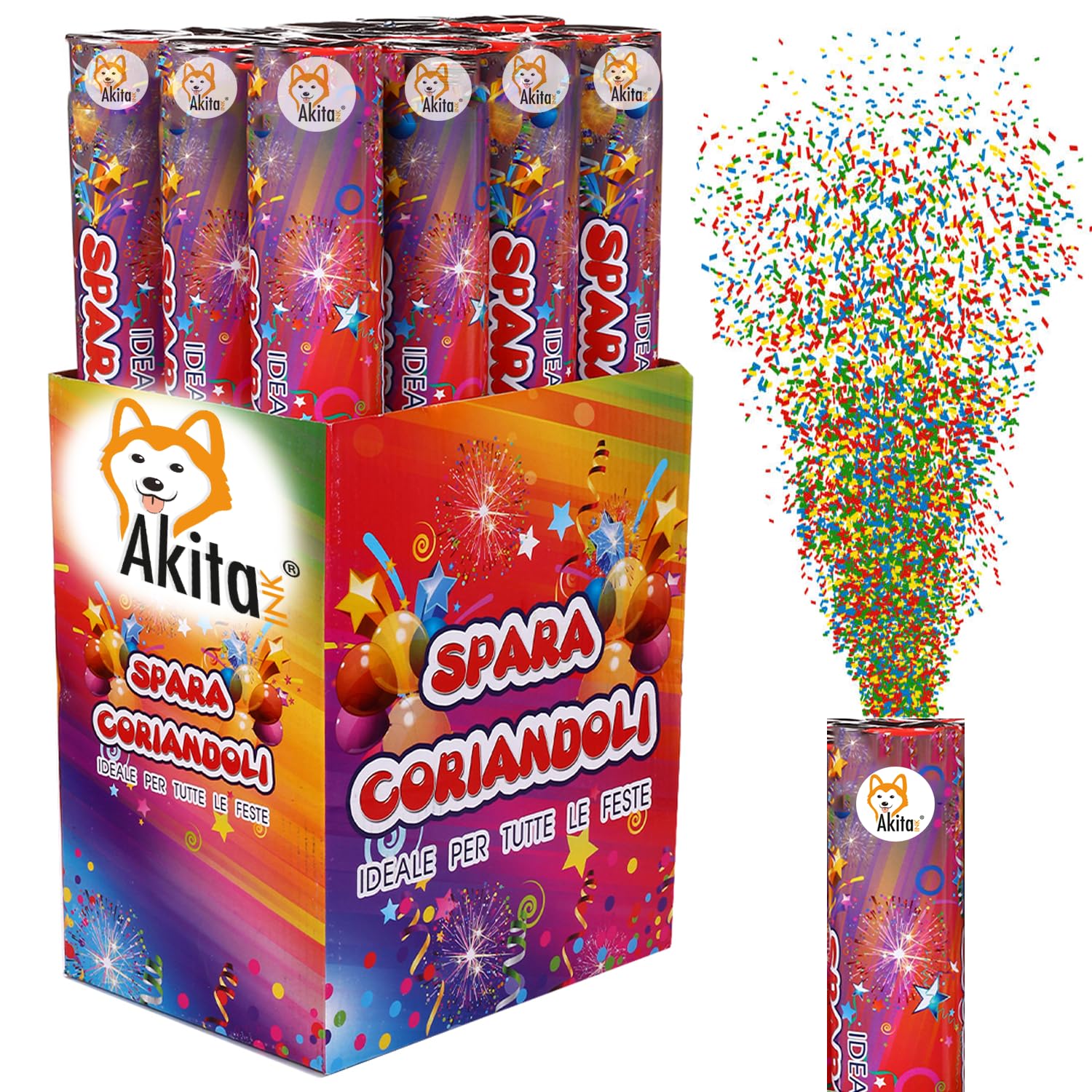 Akitaink tubo sparacoriandoli 40 cm 4 pezzi multicolore