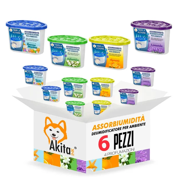 Akitaink Assorbiumidità 500 ml 6 pezzi profumati anti muffa
