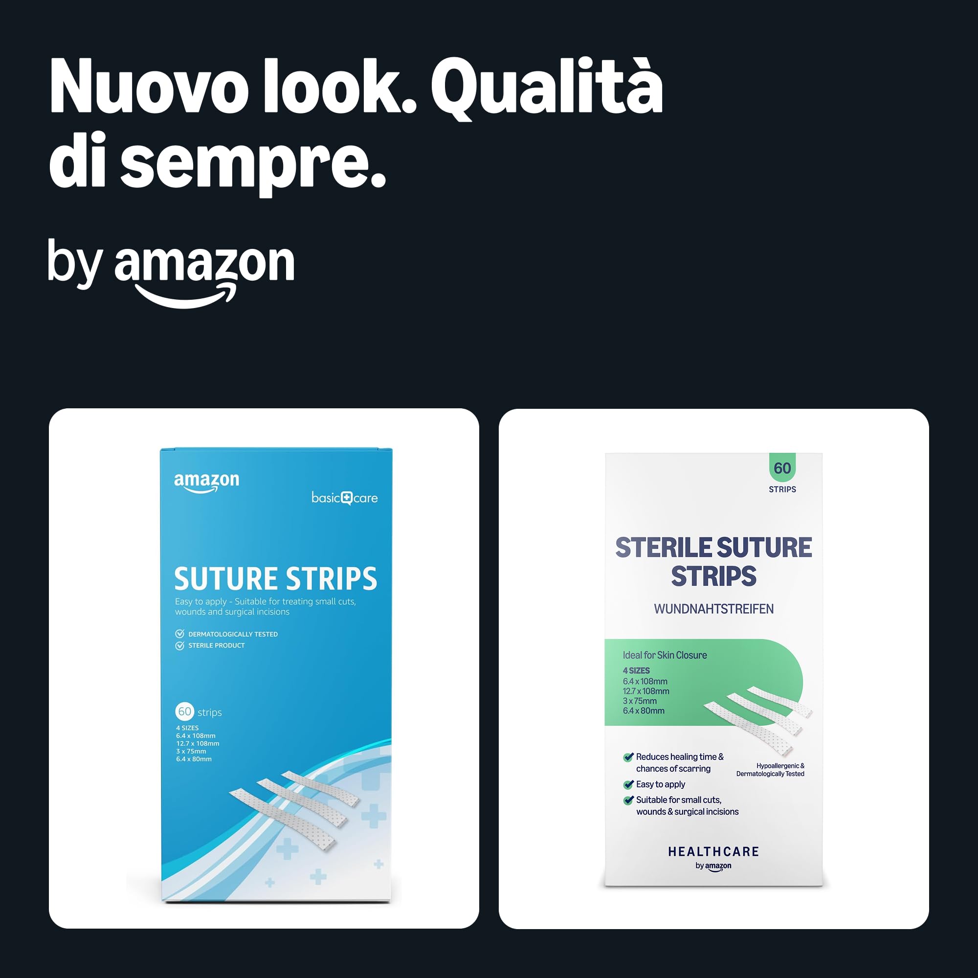 Healthcare by Amazon Steri Strip cerotti sutura 60 pezzi 4 misure