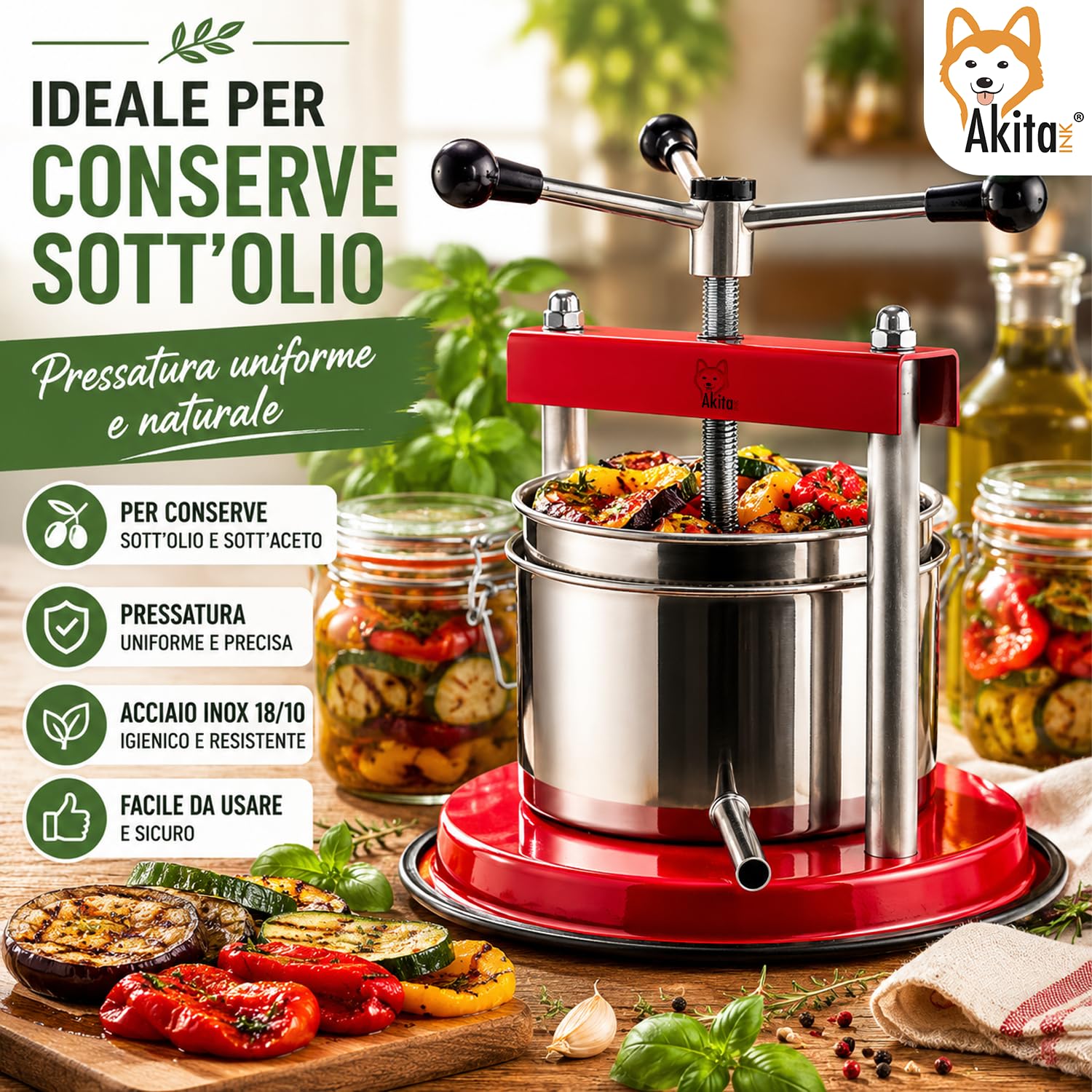 Akitaink Torchietto Manuale 12 cm Pressa 1,75 L Inox