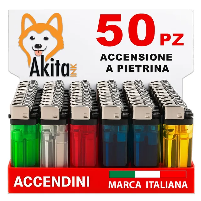 Akitaink Accendini Plastica Trasparenti Box 50 Pezzi Assortiti