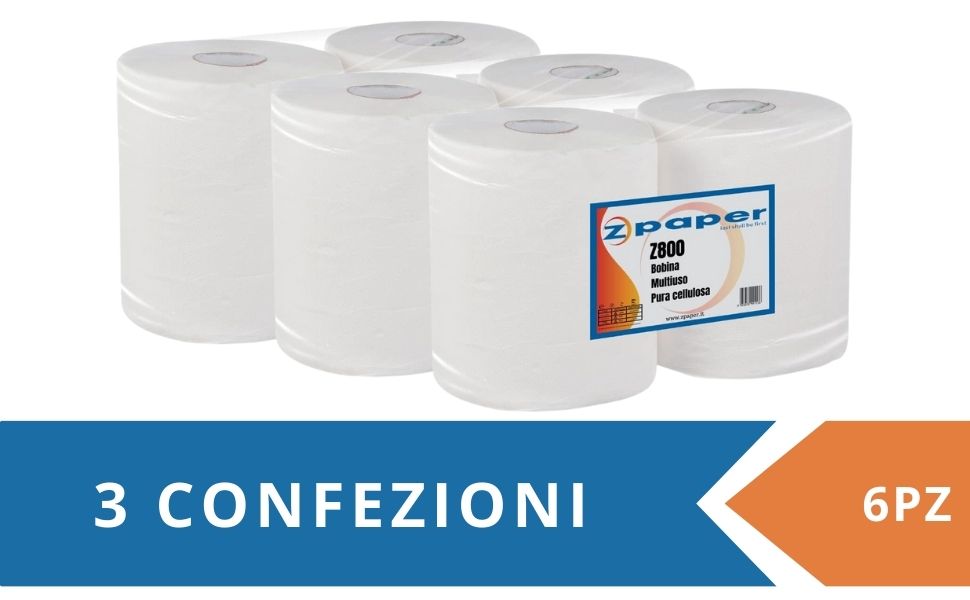 Zpaper Z800 bobina asciugatutto pura cellulosa 6 rotoli