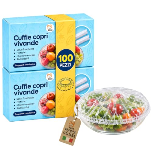 Akitaink Cuffie Copri Alimenti Trasparenti 100 Pezzi Elastici