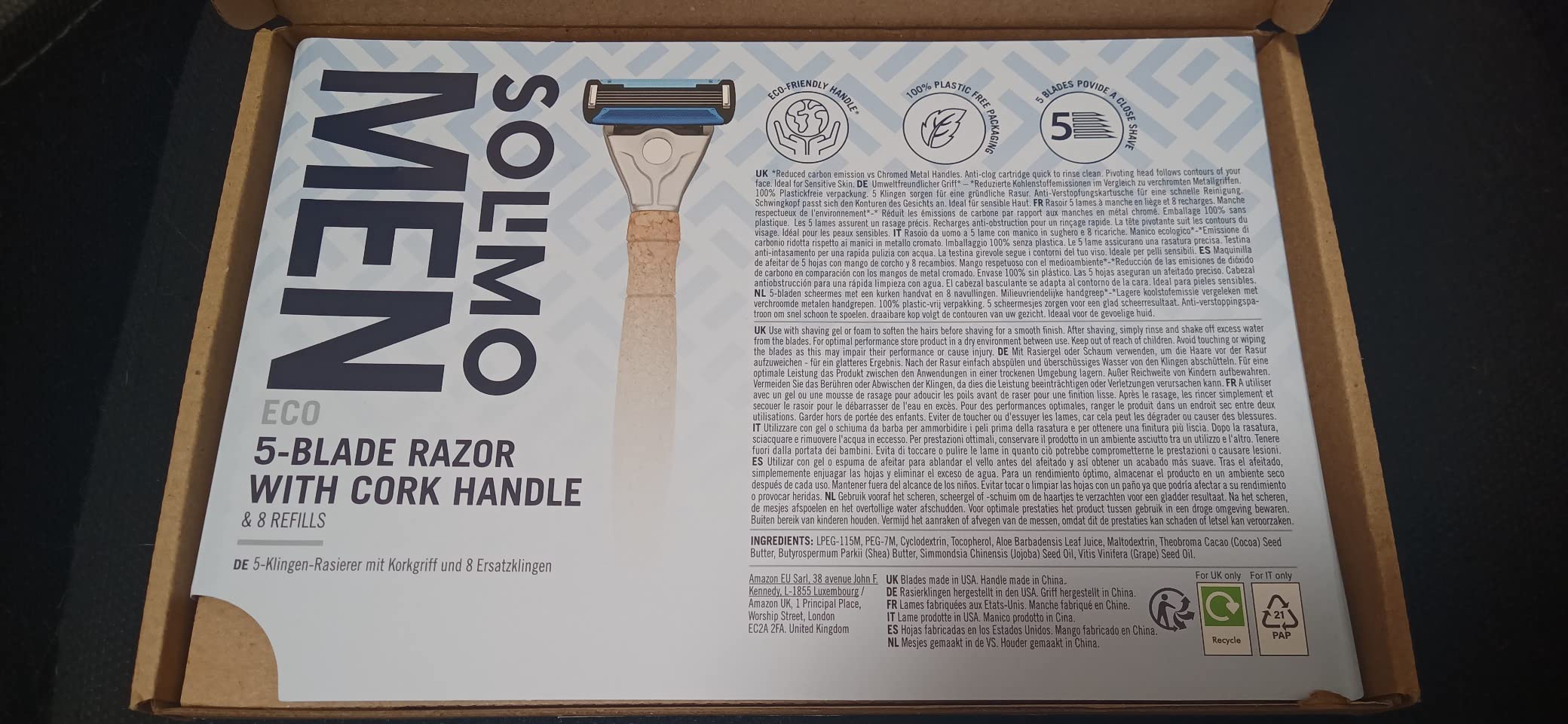 by Amazon rasoio uomo manico sughero 5 lame 7 ricariche